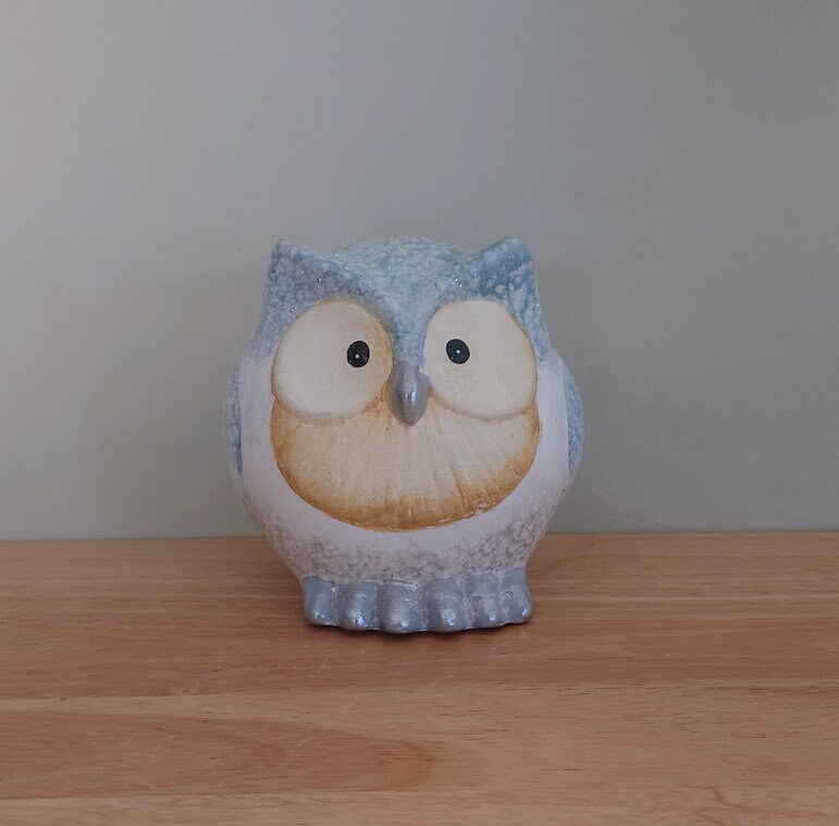 Vintage Ceramic Owl Figurine Ornament Collectable Decorative Bird  White Blue Glitter Ornamental Ceramic Pottery Owl Cute Small Kitsch Owl