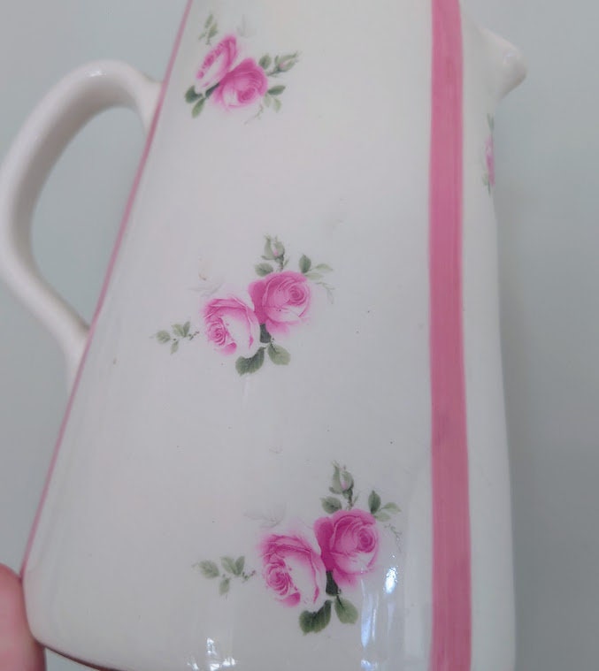 Vintage Floral Jug White and Red Rose Ceramic Pottery Jug Decorative Jug Vase Home Décor Flower Vase