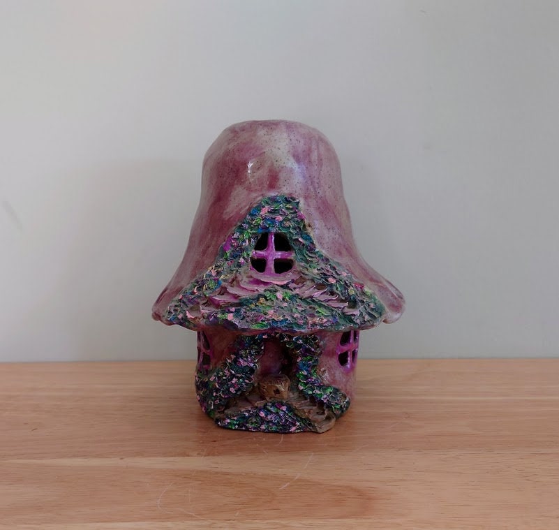 Vintage Pottery House Mushroom Fairy Toad House Handmade Sculpture Garden Ornament Enchanted Fairy tale Tea Light Candle Holder