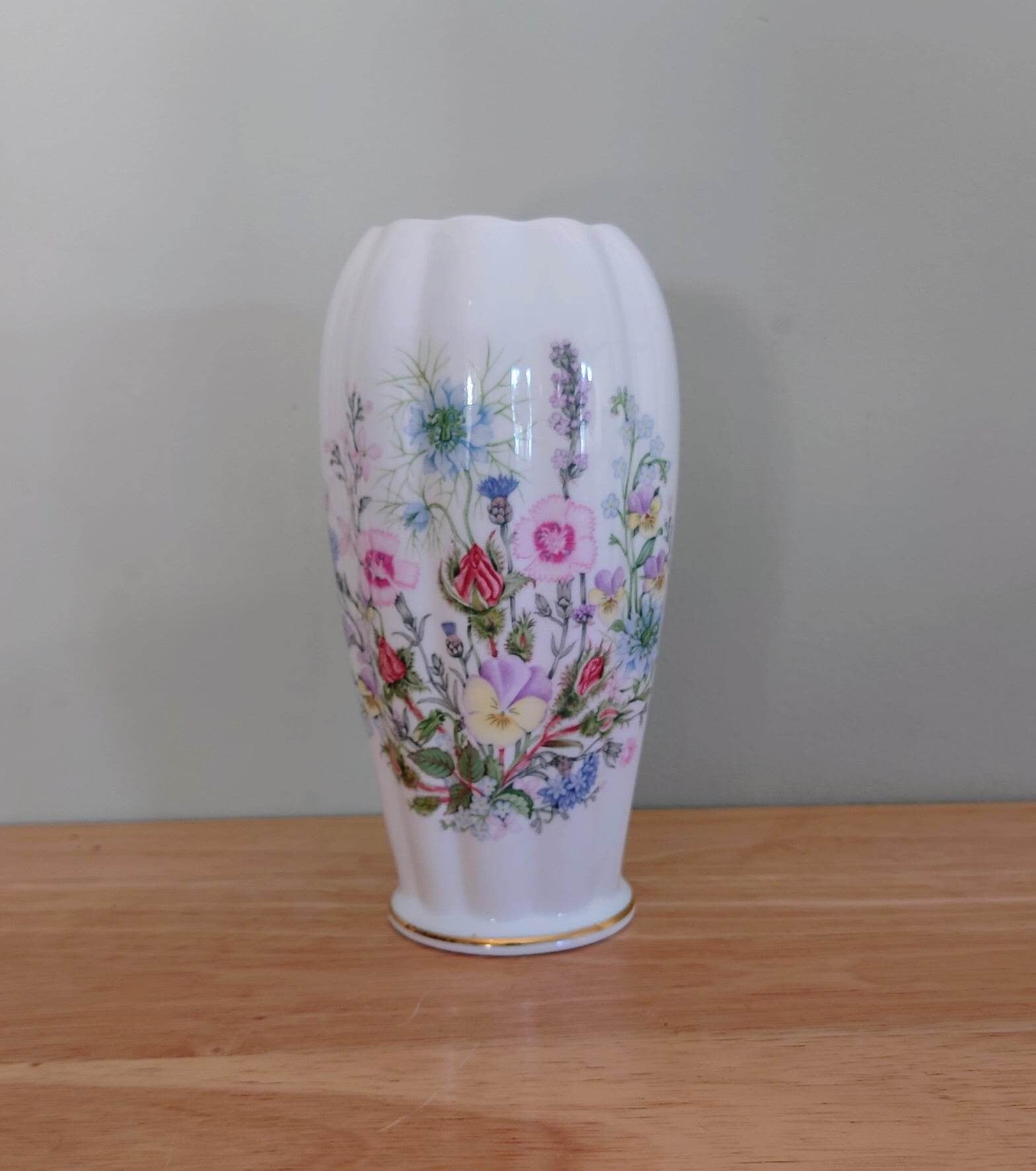 Wild Tudor Aynsley 6" Deco Vase Porcelain Made in England Wild Tudor Pattern Collectable Vintage Fine Porcelain Ceramic Floral Vase