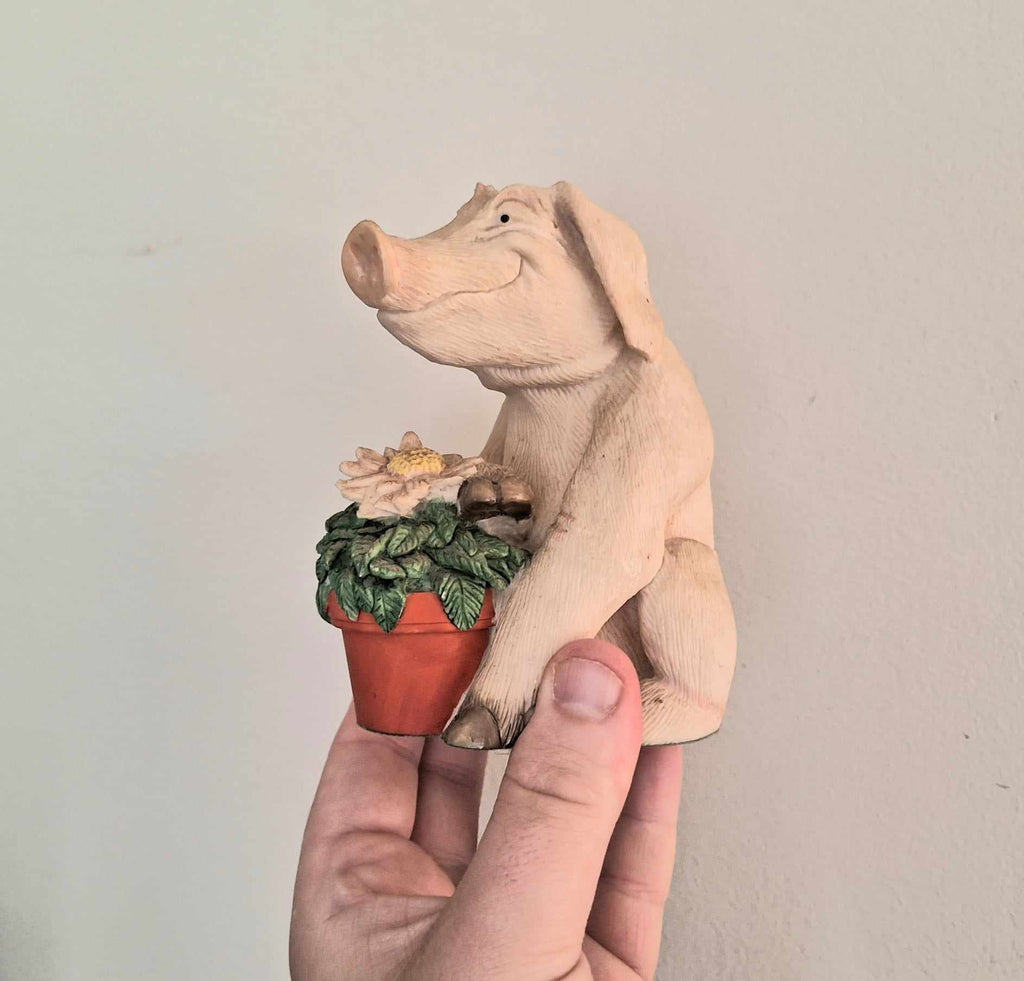 Vintage Pig Figurine Pigtails Collectable Pig Ornament Kitsch Pig Statue Pig  Retired Piggin 'Piggin piece offering'''