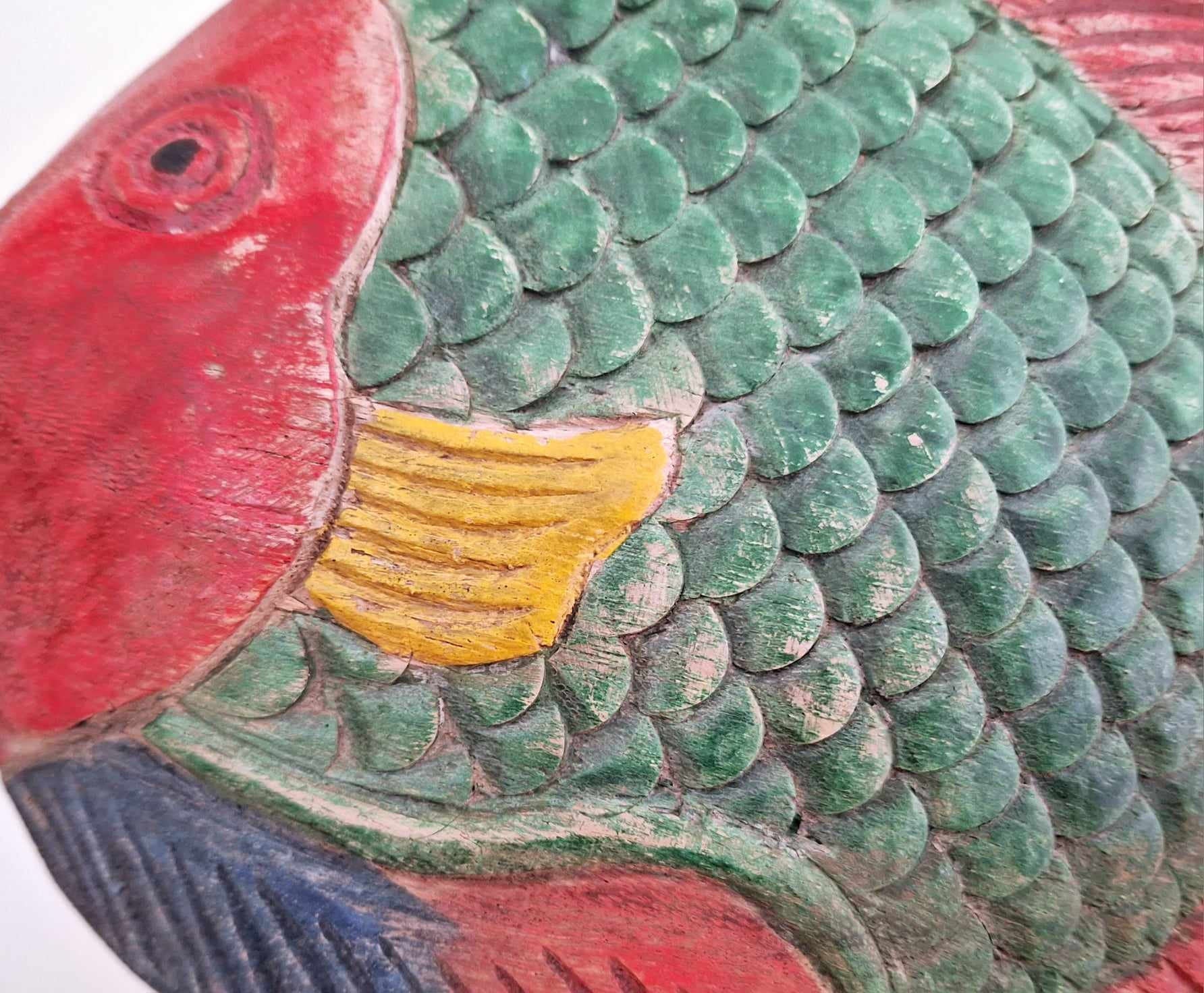 Vintage Fish Wooden Figure  Ceramic Fish Retro Décor Décor Ornament Red Coloured Fish Wooden Teak Fish Ornament