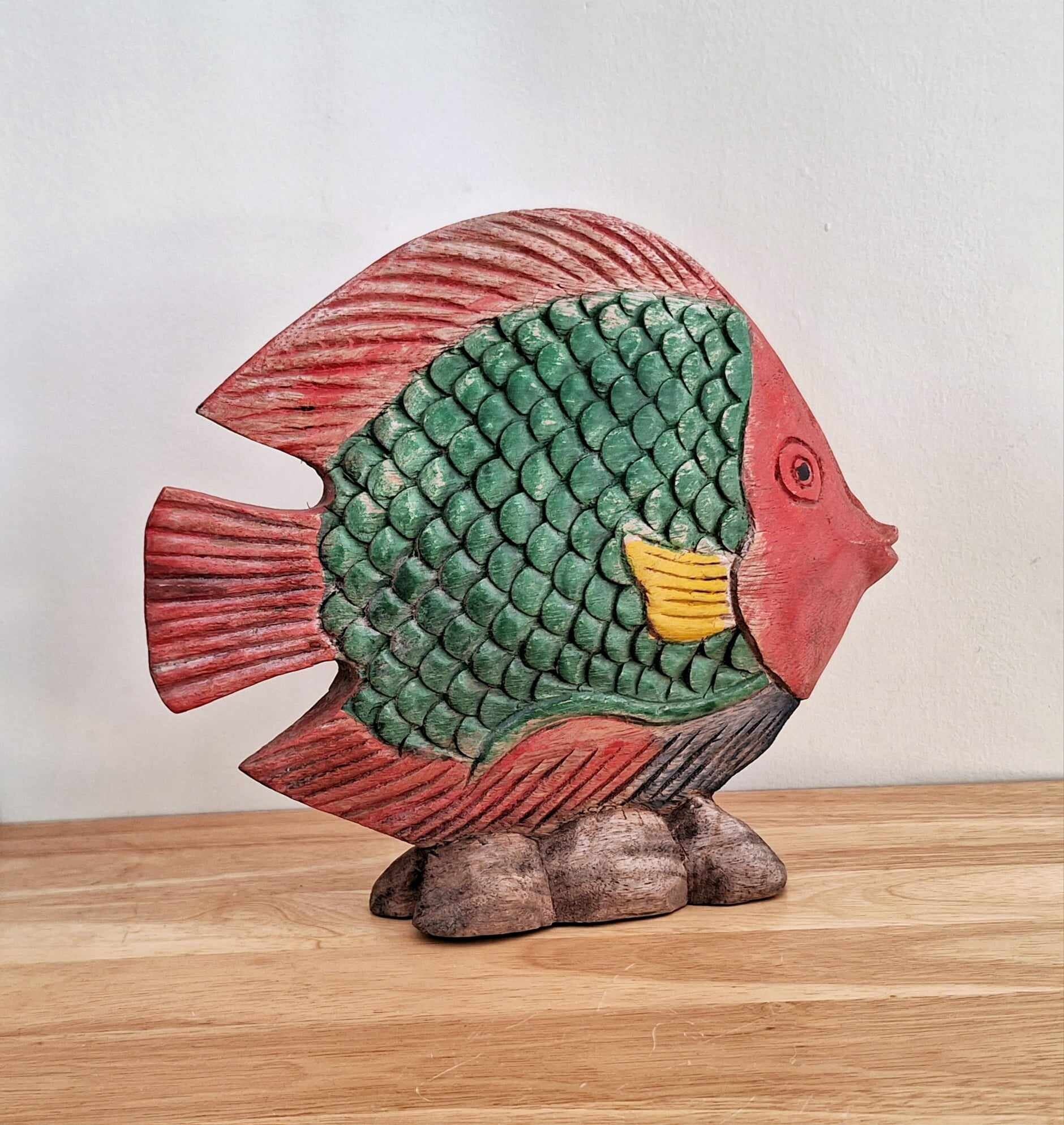 Vintage Fish Wooden Figure  Ceramic Fish Retro Décor Décor Ornament Red Coloured Fish Wooden Teak Fish Ornament