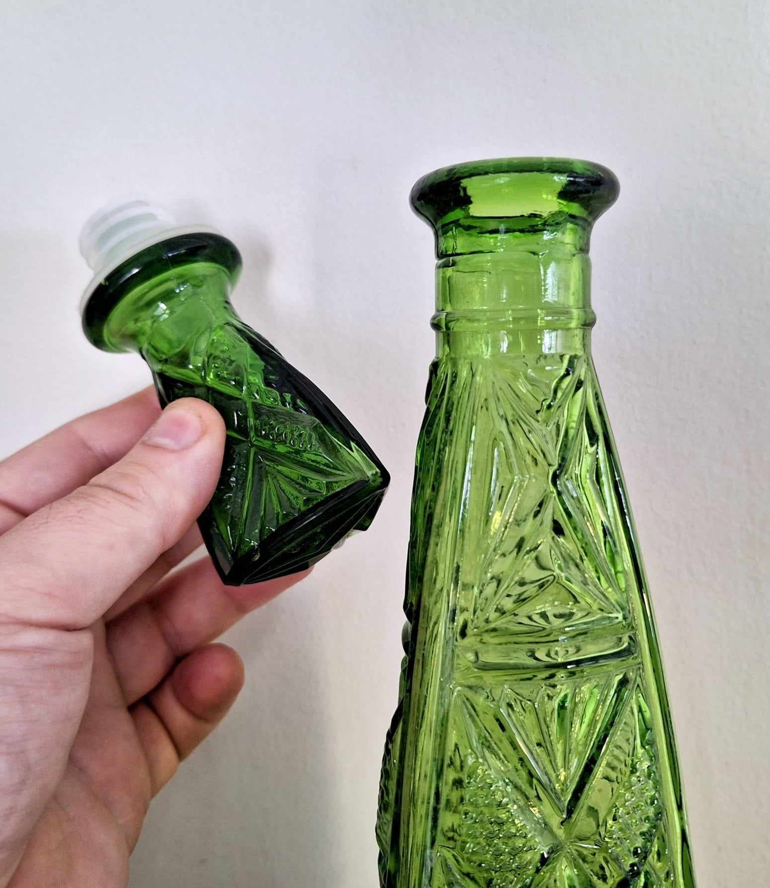 Vintage Vase Bubble Green Long Stem Vase Glass 1960's Vase Home Decor Mid-Century Vase Tall Glass Art Decorative Green Glass