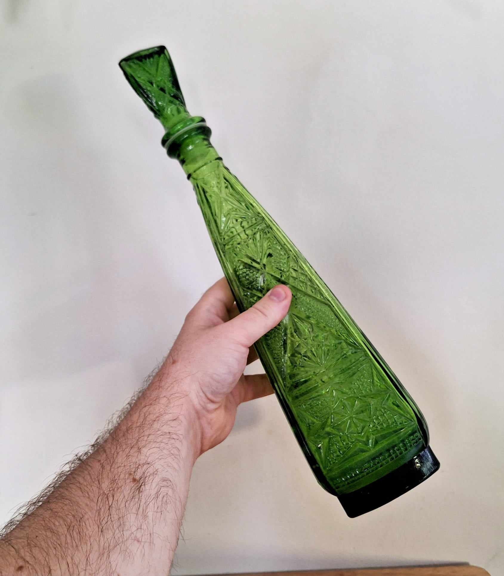 Vintage Vase Bubble Green Long Stem Vase Glass 1960's Vase Home Decor Mid-Century Vase Tall Glass Art Decorative Green Glass