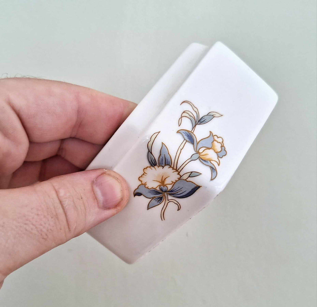 Aynsley Lidded Jar Trinket Box  "Just Orchids" Hexagonal Box & Lid fine Bone China Porcelain Made in England  Pattern Collectable Vintage