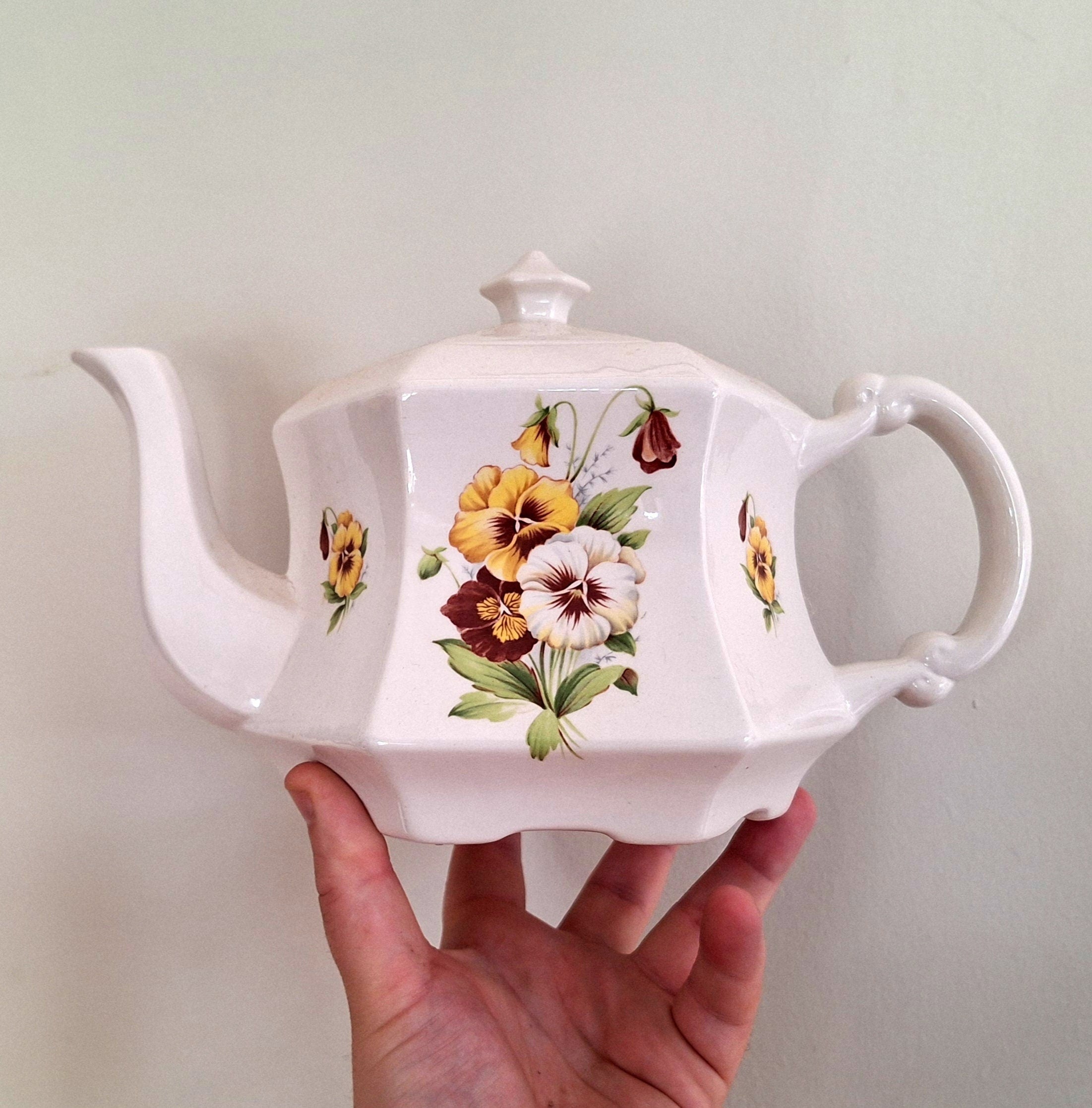 Vintage Ceramic Floral Teapot Retro 80's Teapot Floral Red Hand Painted Teapot, Afternoon Tea Party Made in England