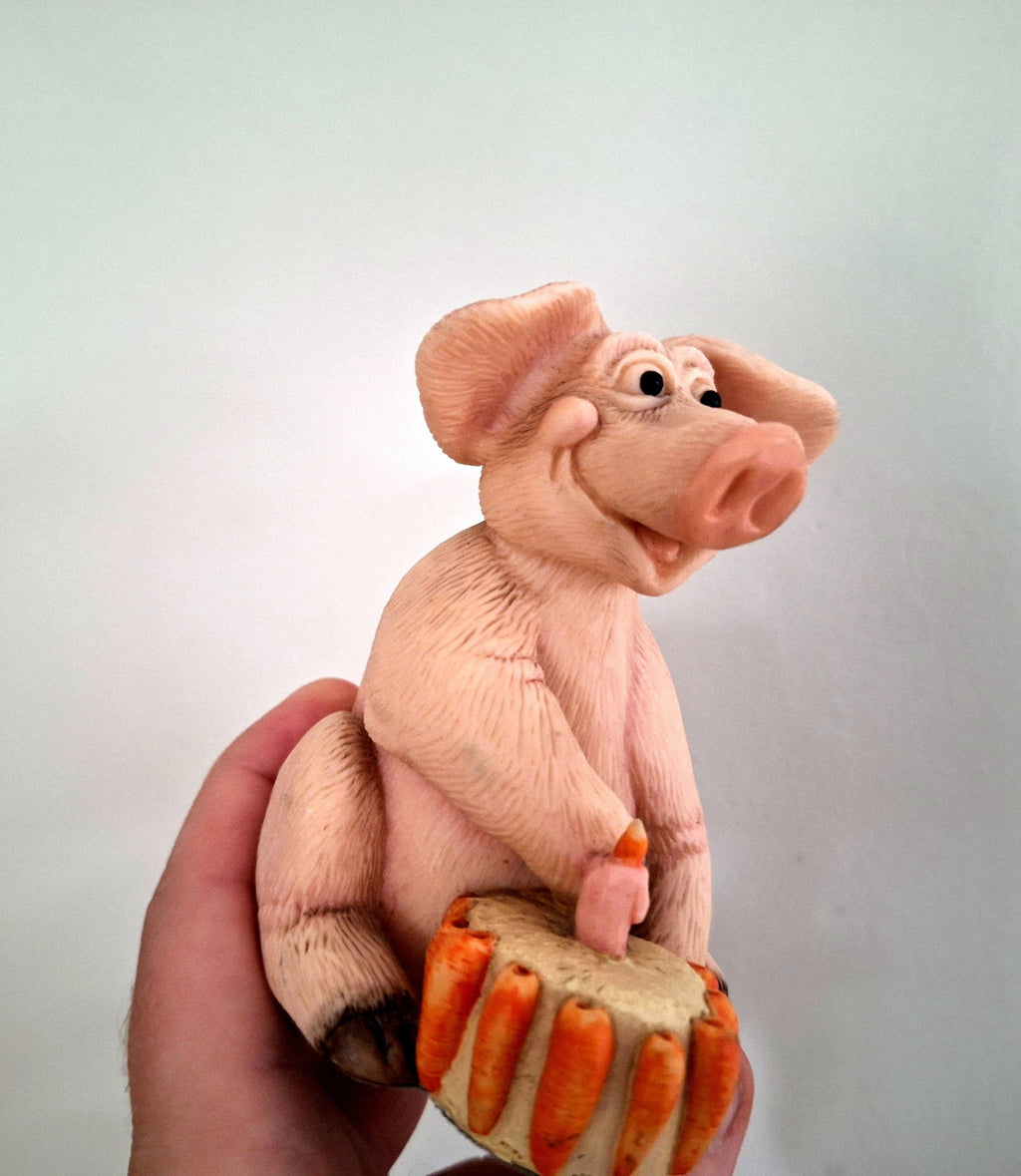 Vintage Pig Figurine Pigtails Collectable Pig Ornament Kitsch Pig Statue Pig  Retired Piggin 'Happy Birthday'''