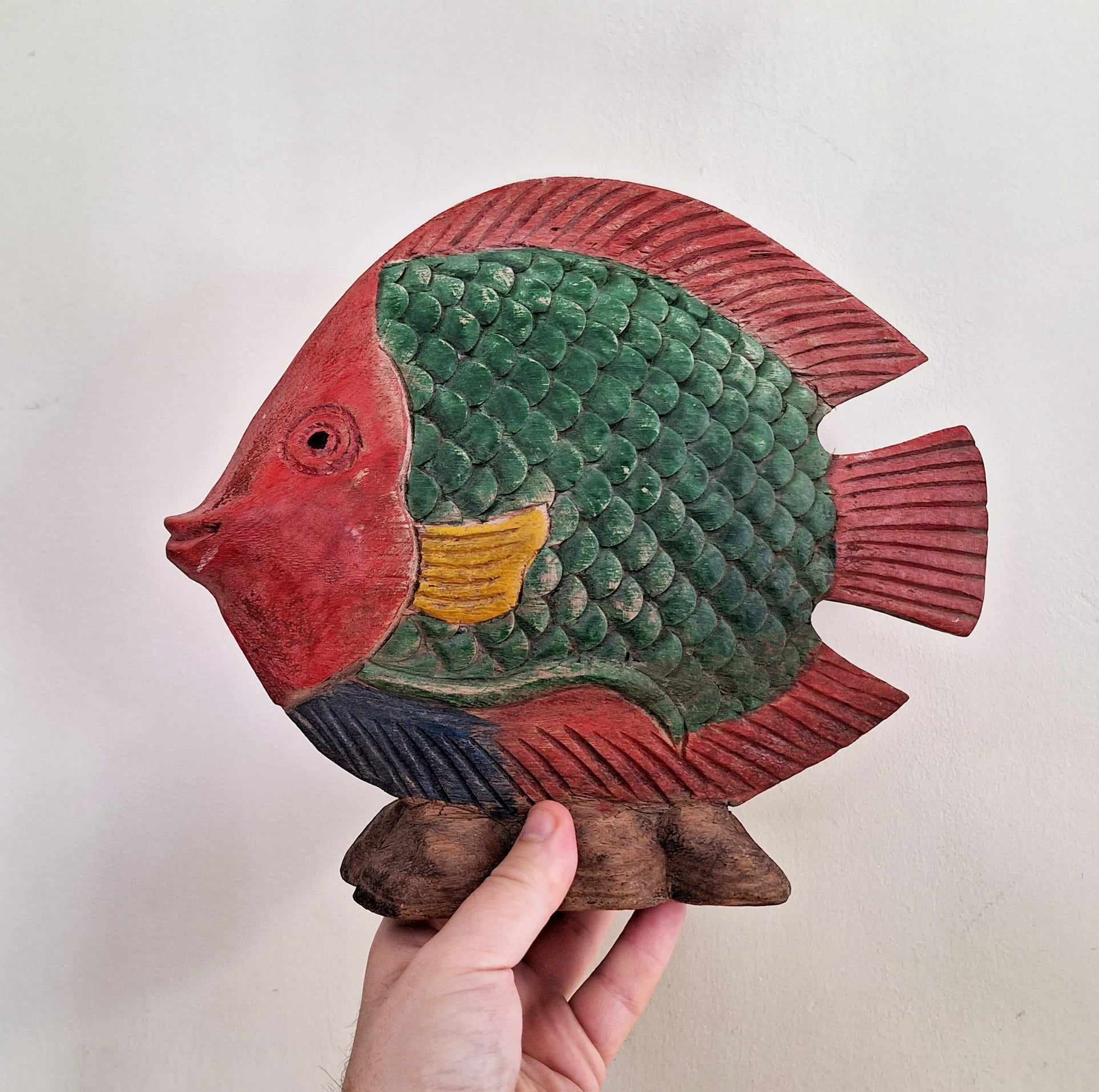 Vintage Fish Wooden Figure  Ceramic Fish Retro Décor Décor Ornament Red Coloured Fish Wooden Teak Fish Ornament