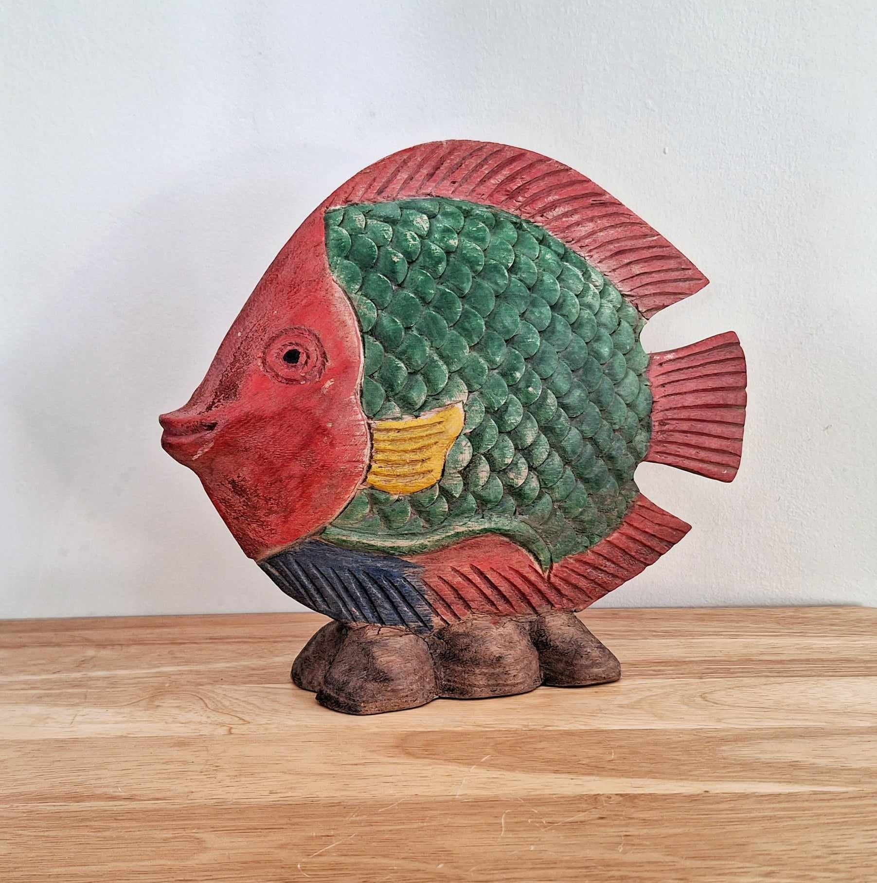 Vintage Fish Wooden Figure  Ceramic Fish Retro Décor Décor Ornament Red Coloured Fish Wooden Teak Fish Ornament
