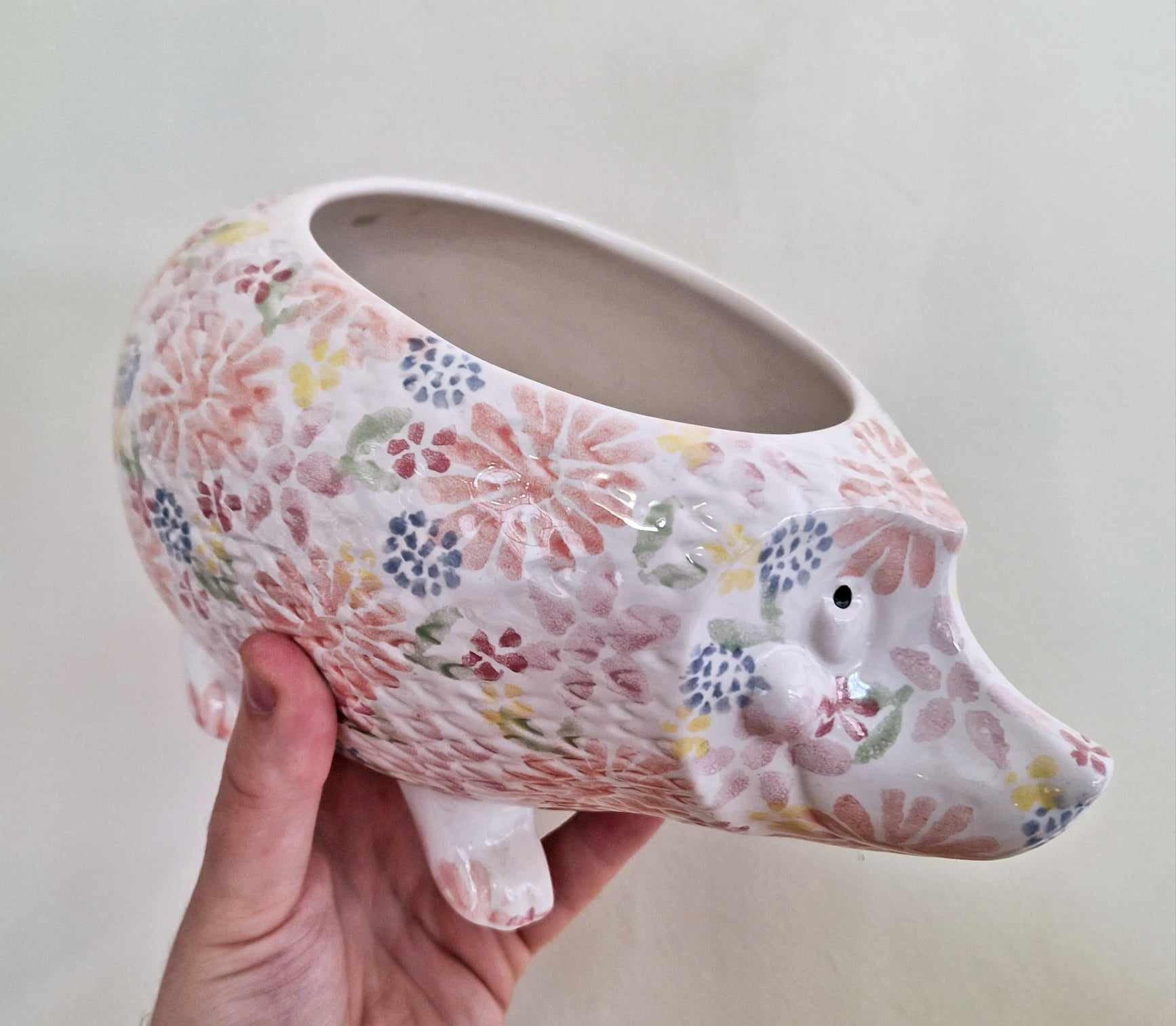 Vintage Floral Hedgehog Planter Indoor Kitsch Hedgehog  Ceramic Planter Pottery Indoor Plant Pot Decorative Planter  Cute  Plant Pot
