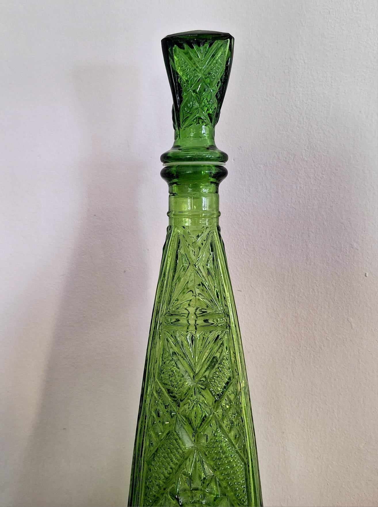 Vintage Vase Bubble Green Long Stem Vase Glass 1960's Vase Home Decor Mid-Century Vase Tall Glass Art Decorative Green Glass