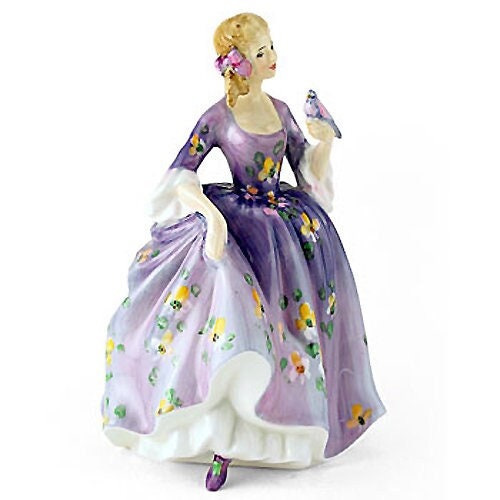 Royal Doulton Nicola Figurine - Classic Pretty Lady Porcelain Sculpture in Purple Dress HN2839
