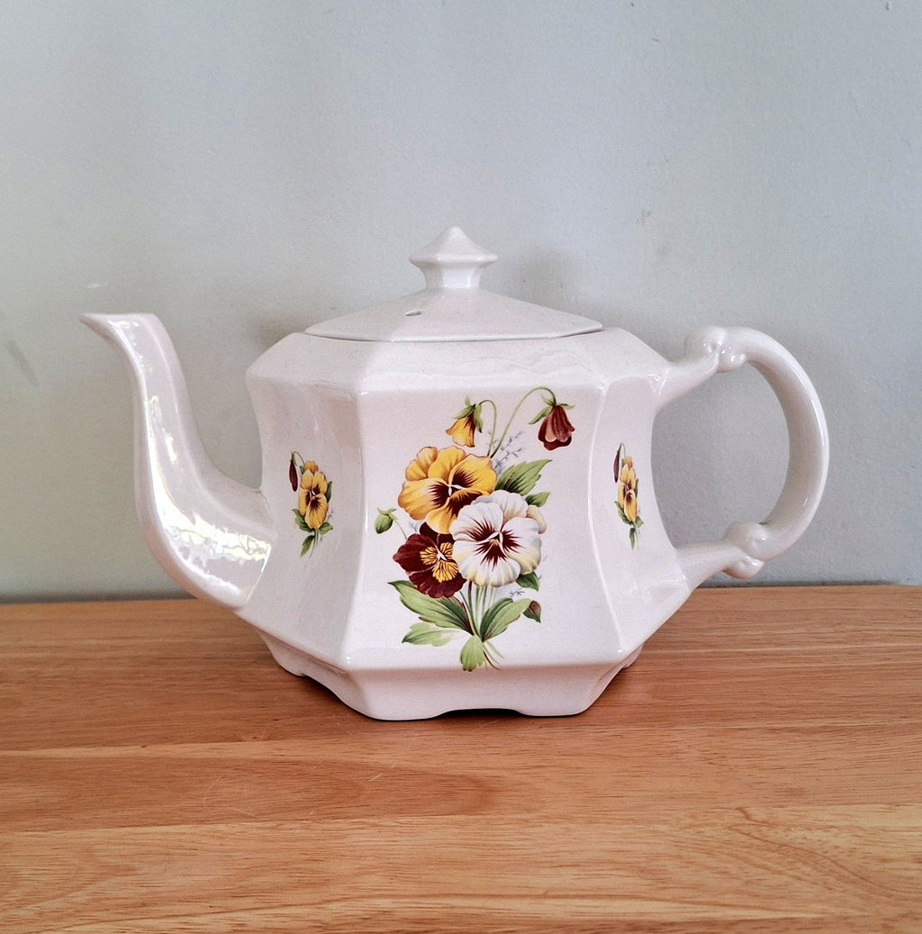Vintage Ceramic Floral Teapot Retro 80's Teapot Floral Red Hand Painted Teapot, Afternoon Tea Party Made in England