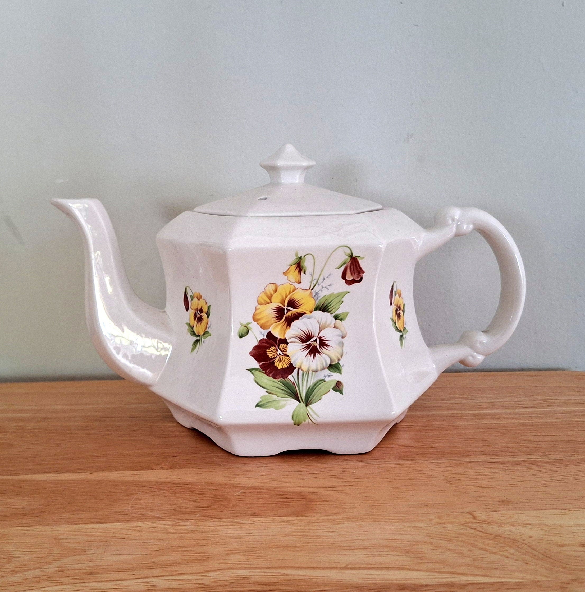 Vintage Ceramic Floral Teapot Retro 80's Teapot Floral Red Hand Painted Teapot, Afternoon Tea Party Made in England