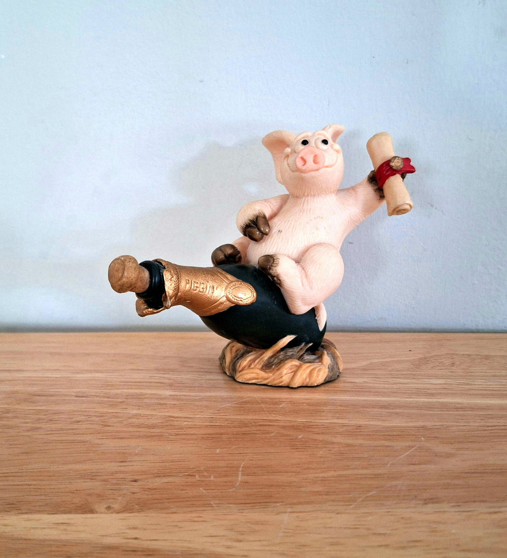 Vintage Pig Figurine Pigtails Collectable Pig Ornament Kitsch Pig Statue Pig  Retired Piggin 'Celebrations'''