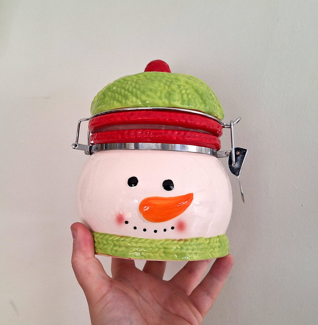 Snowman Cookie Jar  Festive Holiday Kitchen Décor & Storage | Christmas Treats Container | Winter Wonderland Tableware Biscuit Barrel/Jar