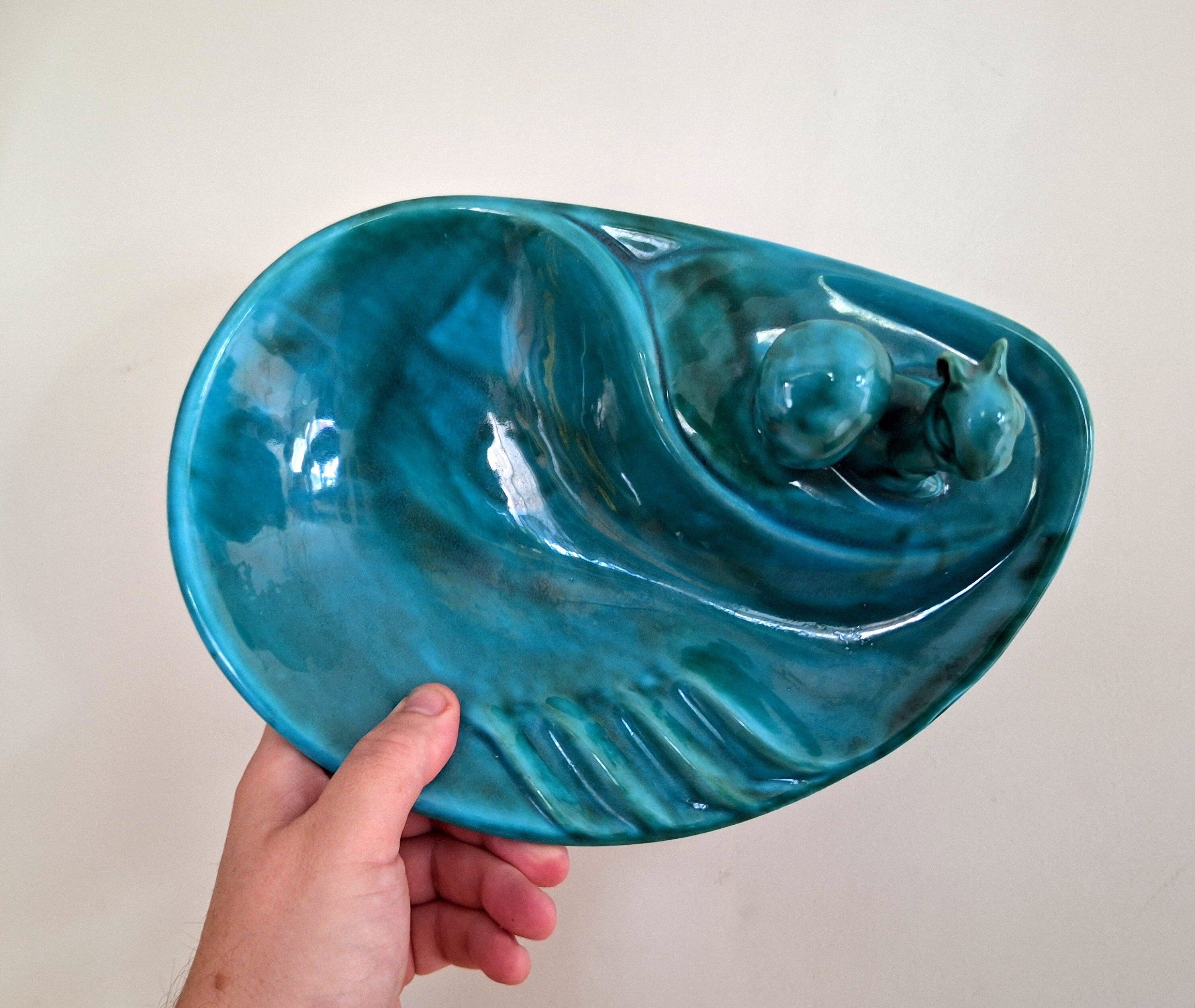 Vintage Apozz England Ceramic Squirrel Soap Dish  Handcrafted Blue Trinket Dish | Collectible Animal Decor