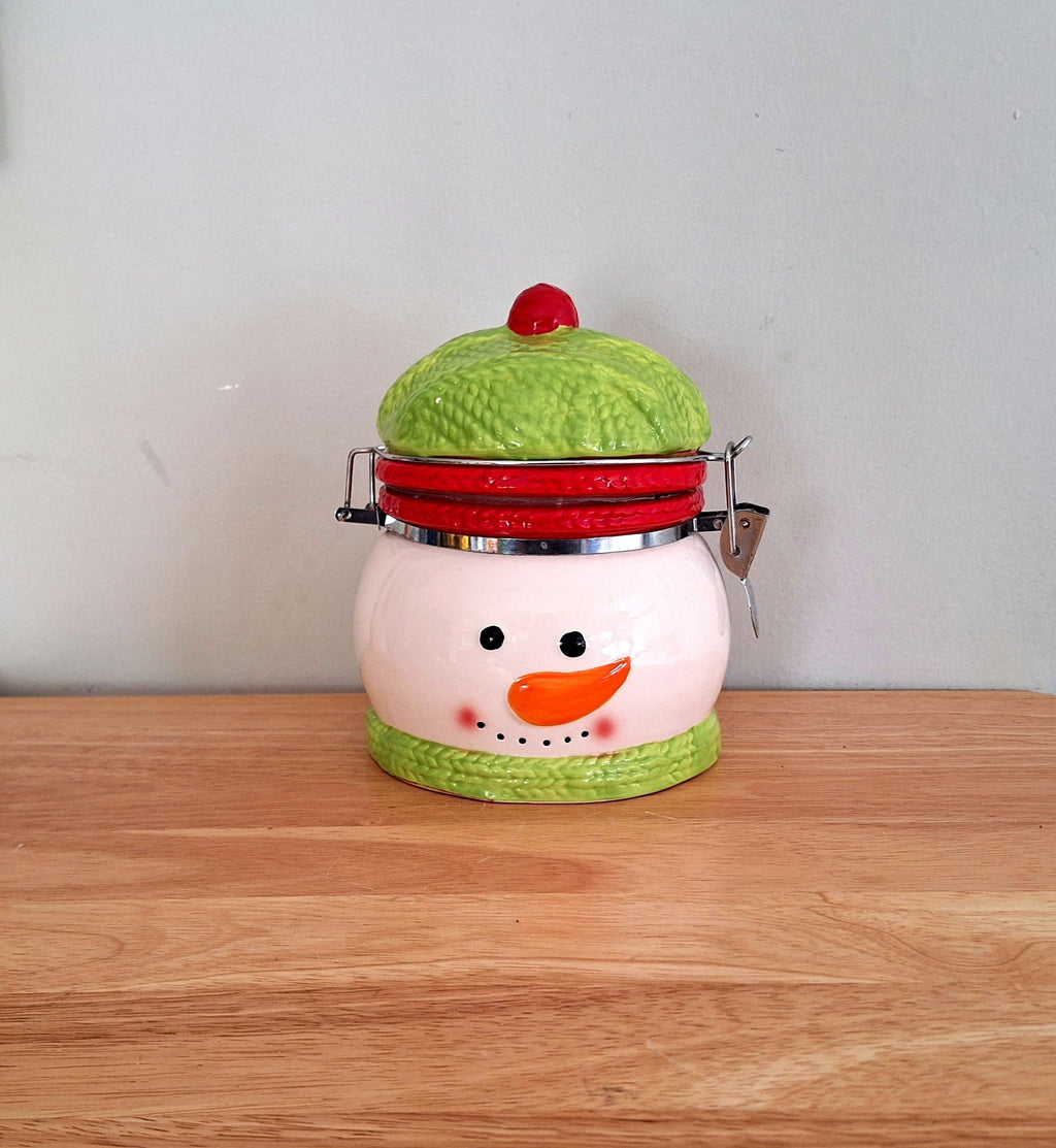 Snowman Cookie Jar  Festive Holiday Kitchen Décor & Storage | Christmas Treats Container | Winter Wonderland Tableware Biscuit Barrel/Jar