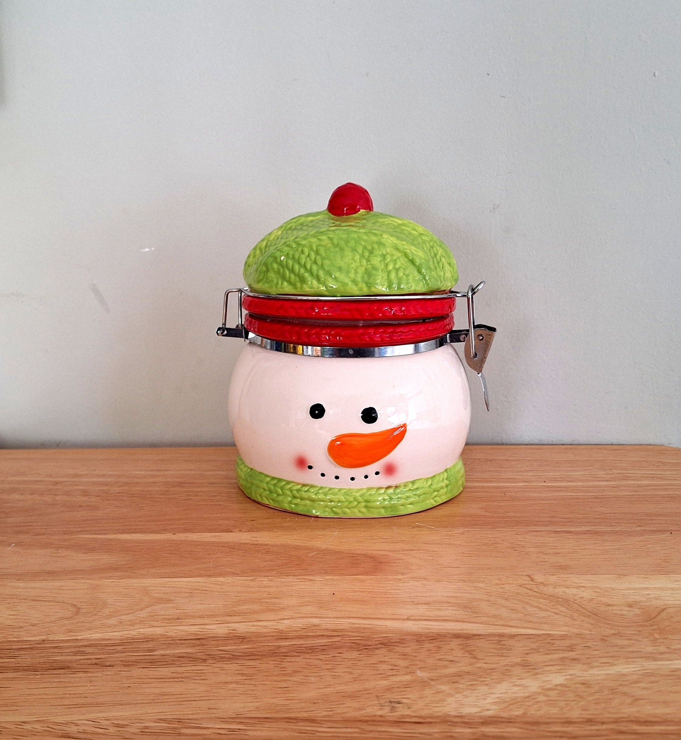 Snowman Cookie Jar  Festive Holiday Kitchen Décor & Storage | Christmas Treats Container | Winter Wonderland Tableware Biscuit Barrel/Jar
