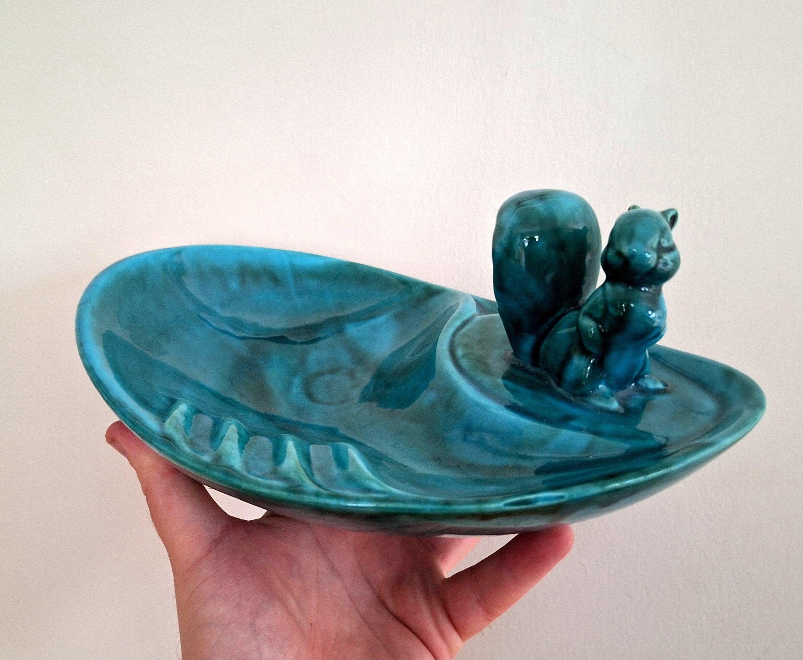Vintage Apozz England Ceramic Squirrel Soap Dish  Handcrafted Blue Trinket Dish | Collectible Animal Decor