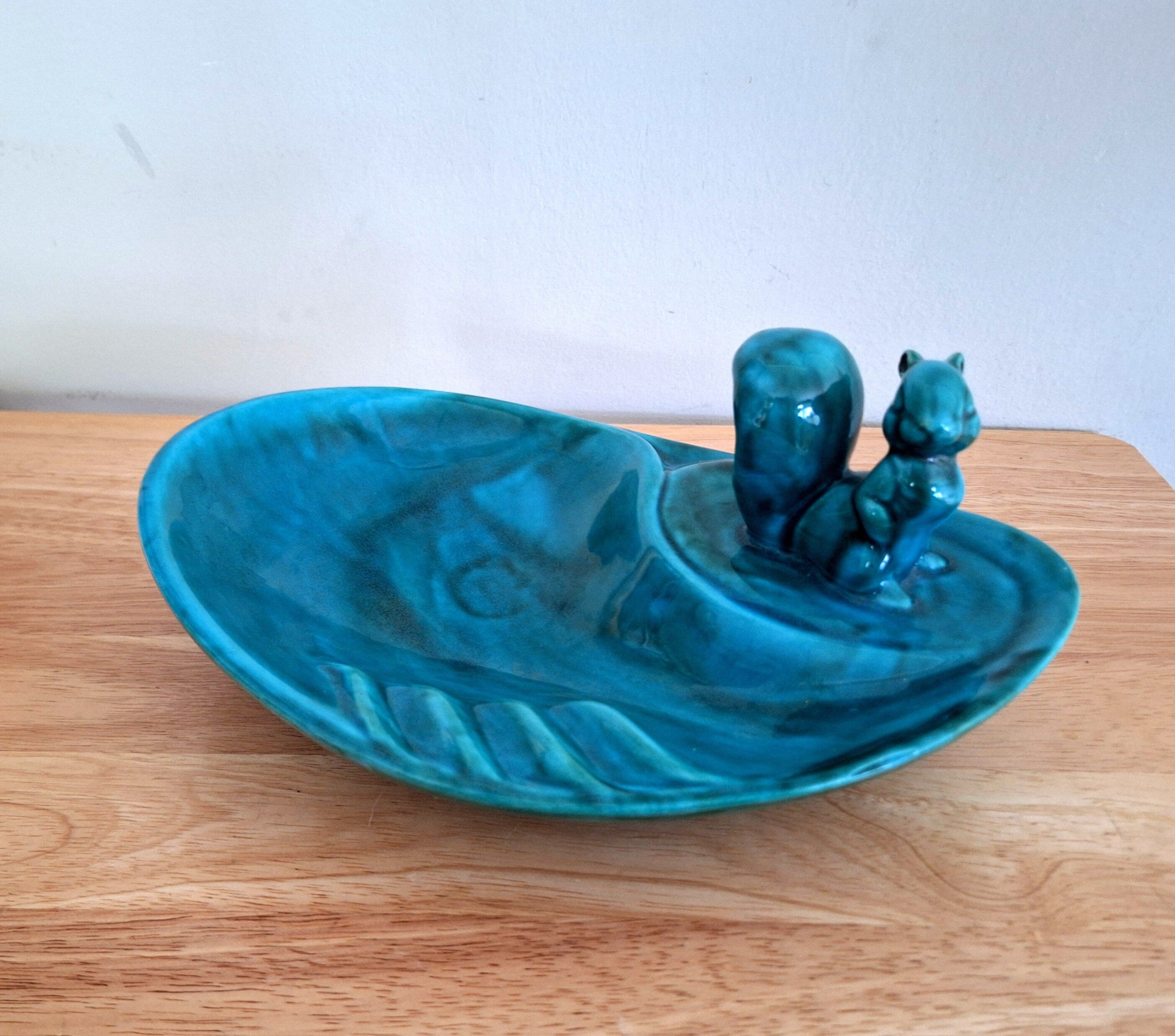 Vintage Apozz England Ceramic Squirrel Soap Dish  Handcrafted Blue Trinket Dish | Collectible Animal Decor