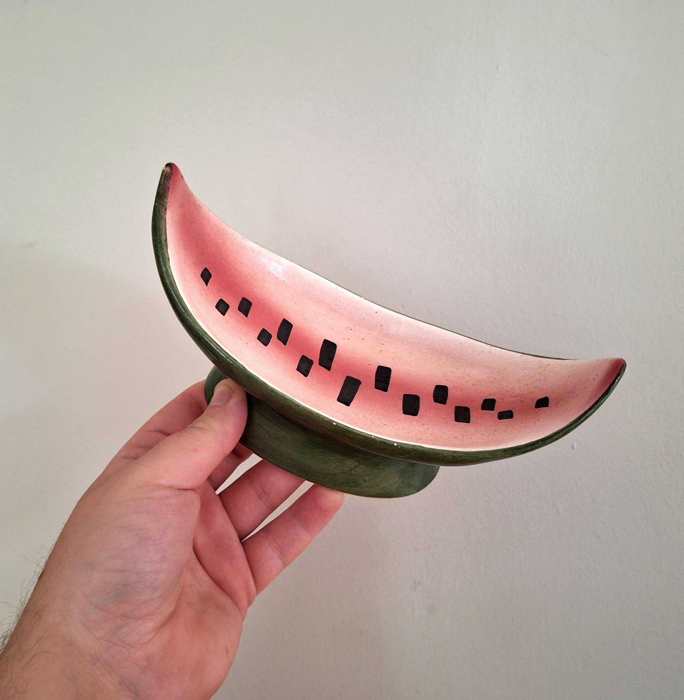 Vintage Watermelon Slice Ceramic Serving Dish  Hand-Painted Fruit Bowl | Retro Kitchen Décor | Collectible Tableware