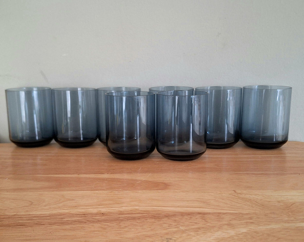 Vintage Mid-Century Modern Punch Bowl Set with Lid and 8 Glasses  Smoke Glass | Retro Drinkware | Party Serveware