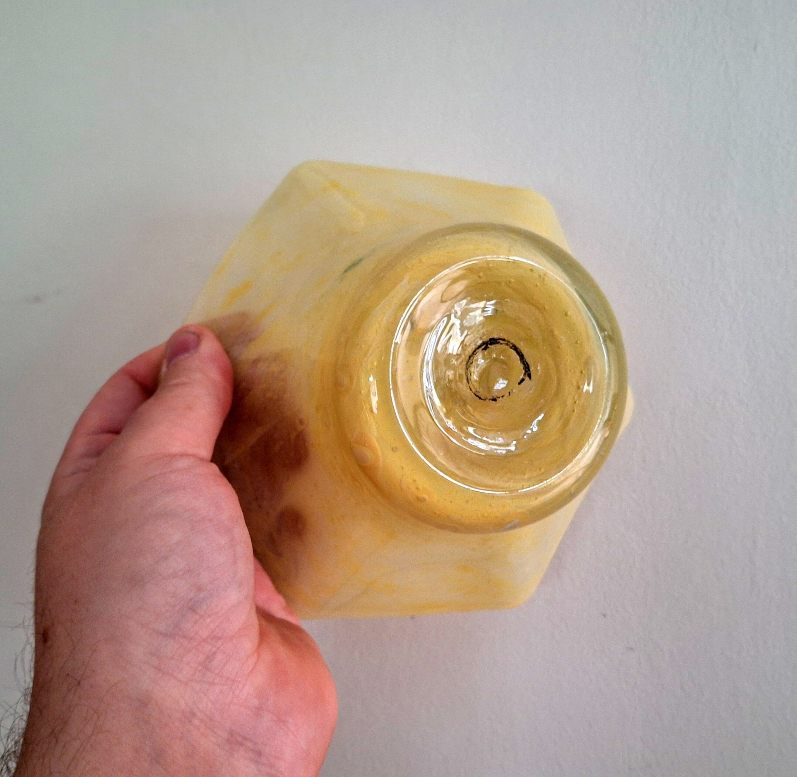 Vintage Mid-Century Art Glass Bowl  Handcrafted Yellow Marbled Glass | Collectible Decorative Bowl