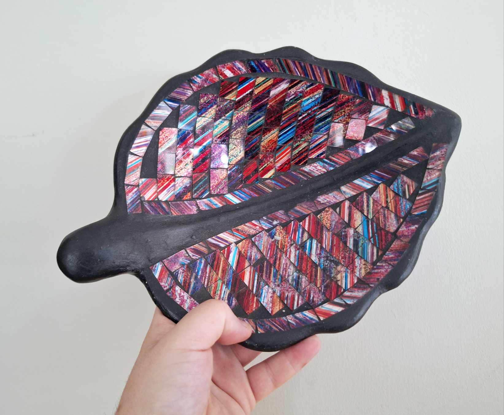 Vintage Mosaic Leaf-Shaped Decorative Dish  Mid-Century Modern Art Pottery Platter | Unique Home Decor