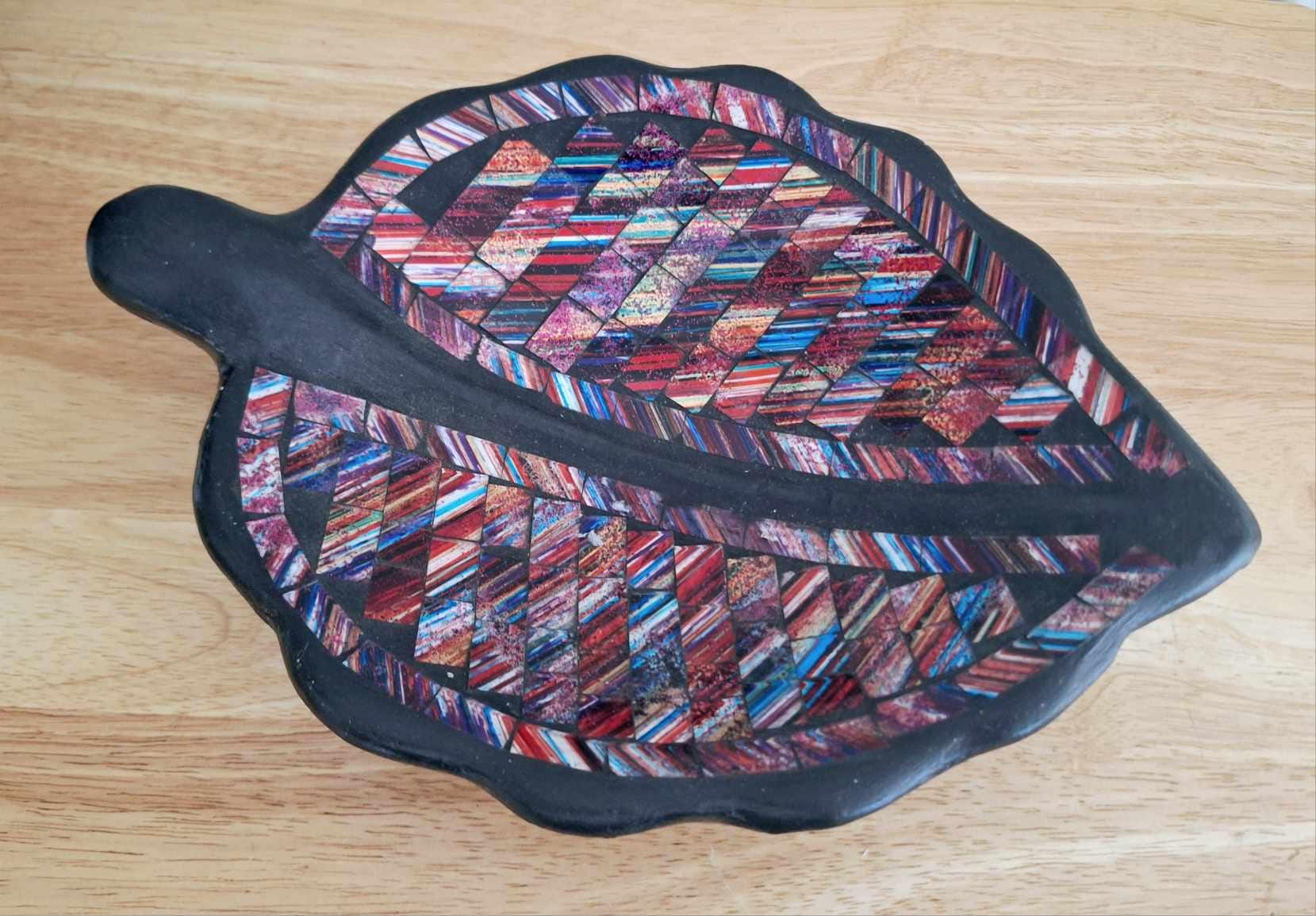 Vintage Mosaic Leaf-Shaped Decorative Dish  Mid-Century Modern Art Pottery Platter | Unique Home Decor