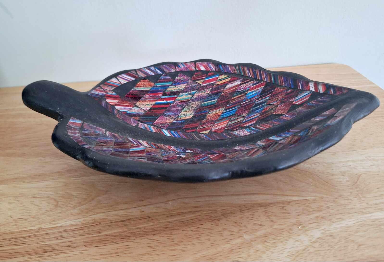 Vintage Mosaic Leaf-Shaped Decorative Dish  Mid-Century Modern Art Pottery Platter | Unique Home Decor