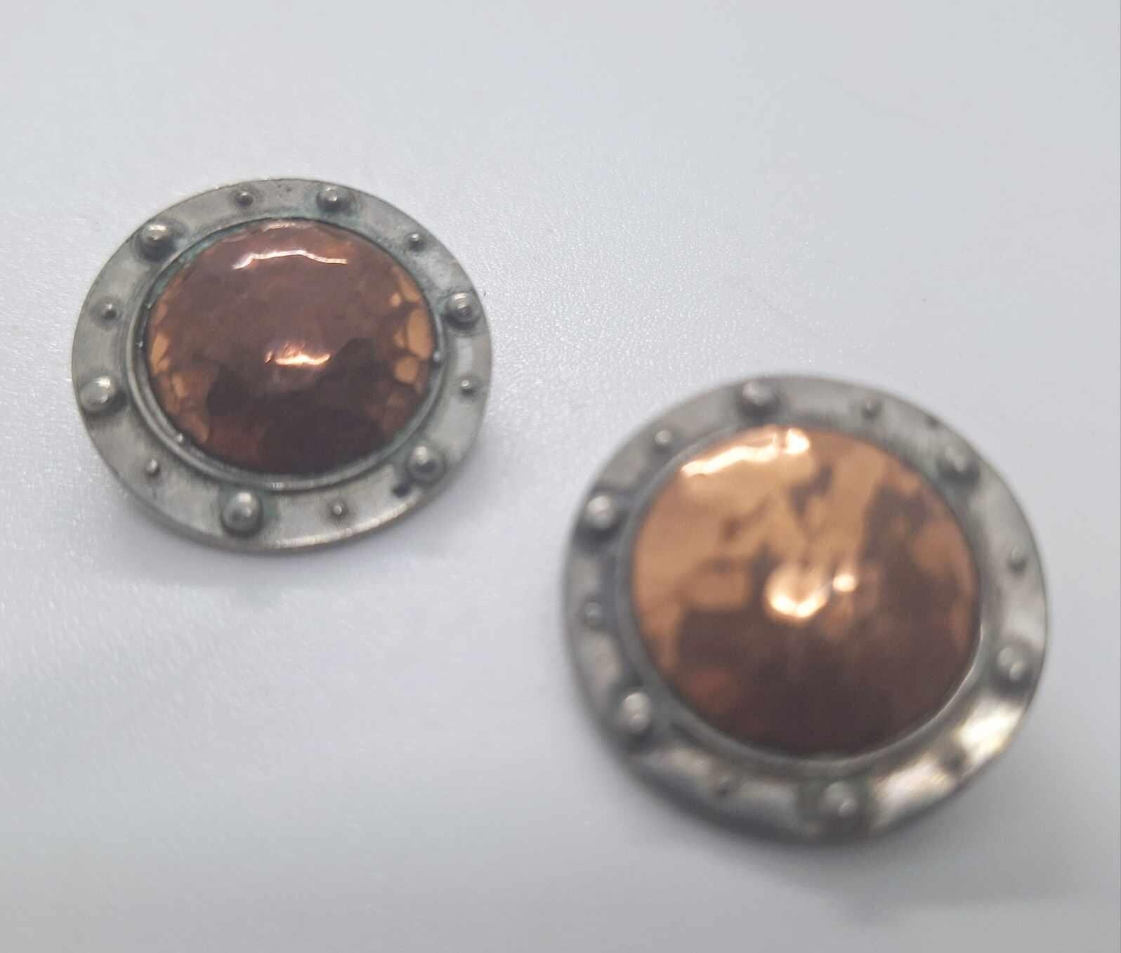Vintage Liberty Pewter and Hammered Copper Clip-On Earrings | Art Deco Style | Retro Statement Jewellery | Made in England | 1970s