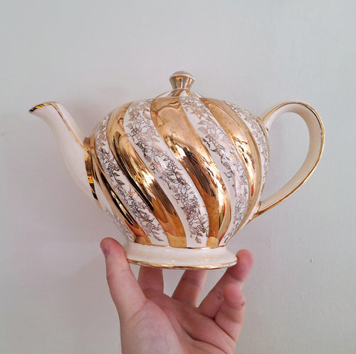 Antique 1930s Gold Swirl Tea Set  Vintage Porcelain Teapot and Sugar Bowl | Art Deco Tea Service | Elegant Home Decor