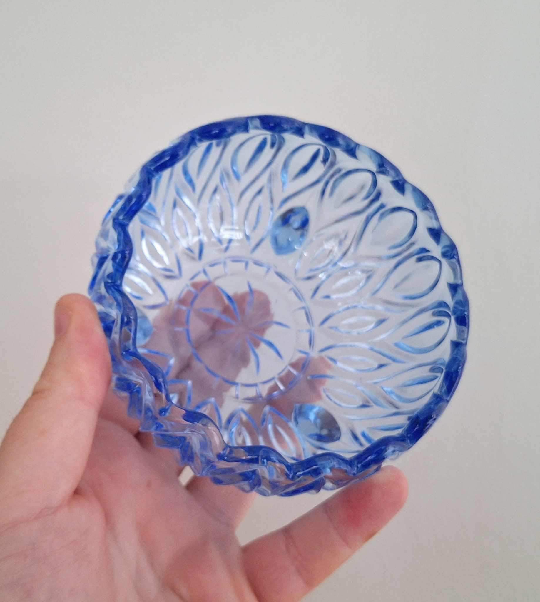 Vintage Blue Pressed Glass Candy Dish  Small Decorative Bowl with Footed Design | Mid-Century Glassware