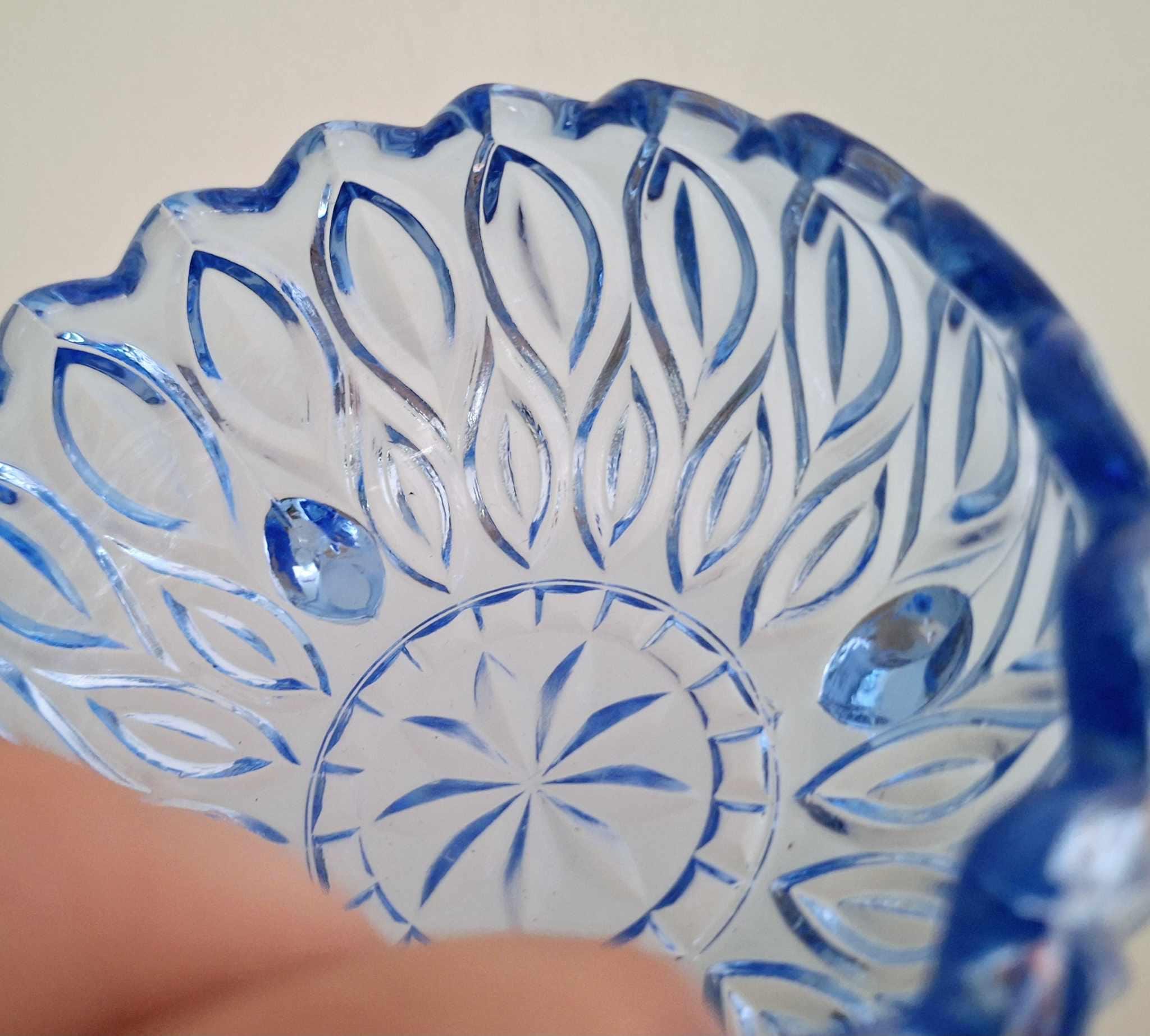 Vintage Blue Pressed Glass Candy Dish  Small Decorative Bowl with Footed Design | Mid-Century Glassware