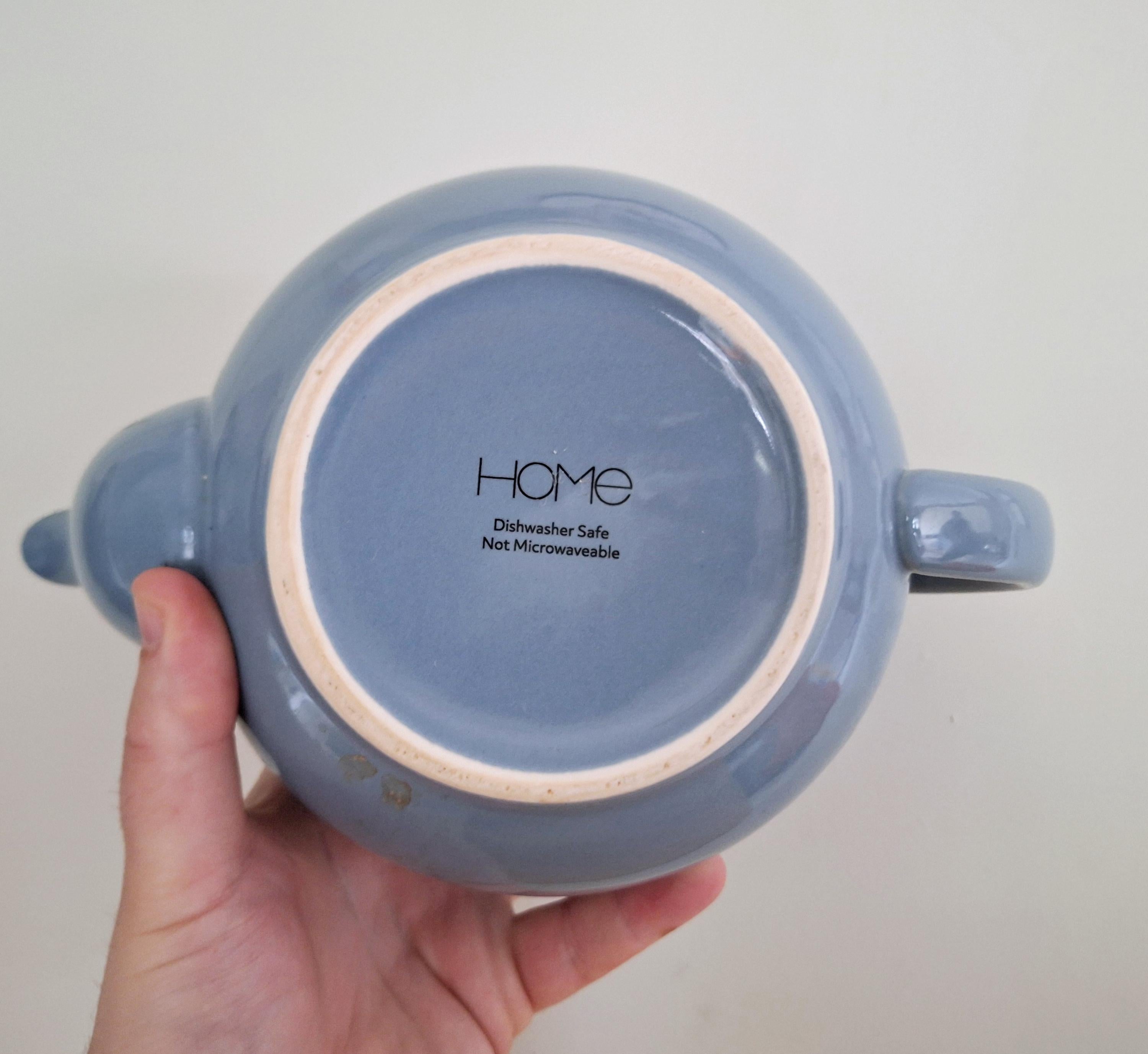 Classic Blue Ceramic Teapot by HOME - Simple and Elegant Design - Dishwasher Safe