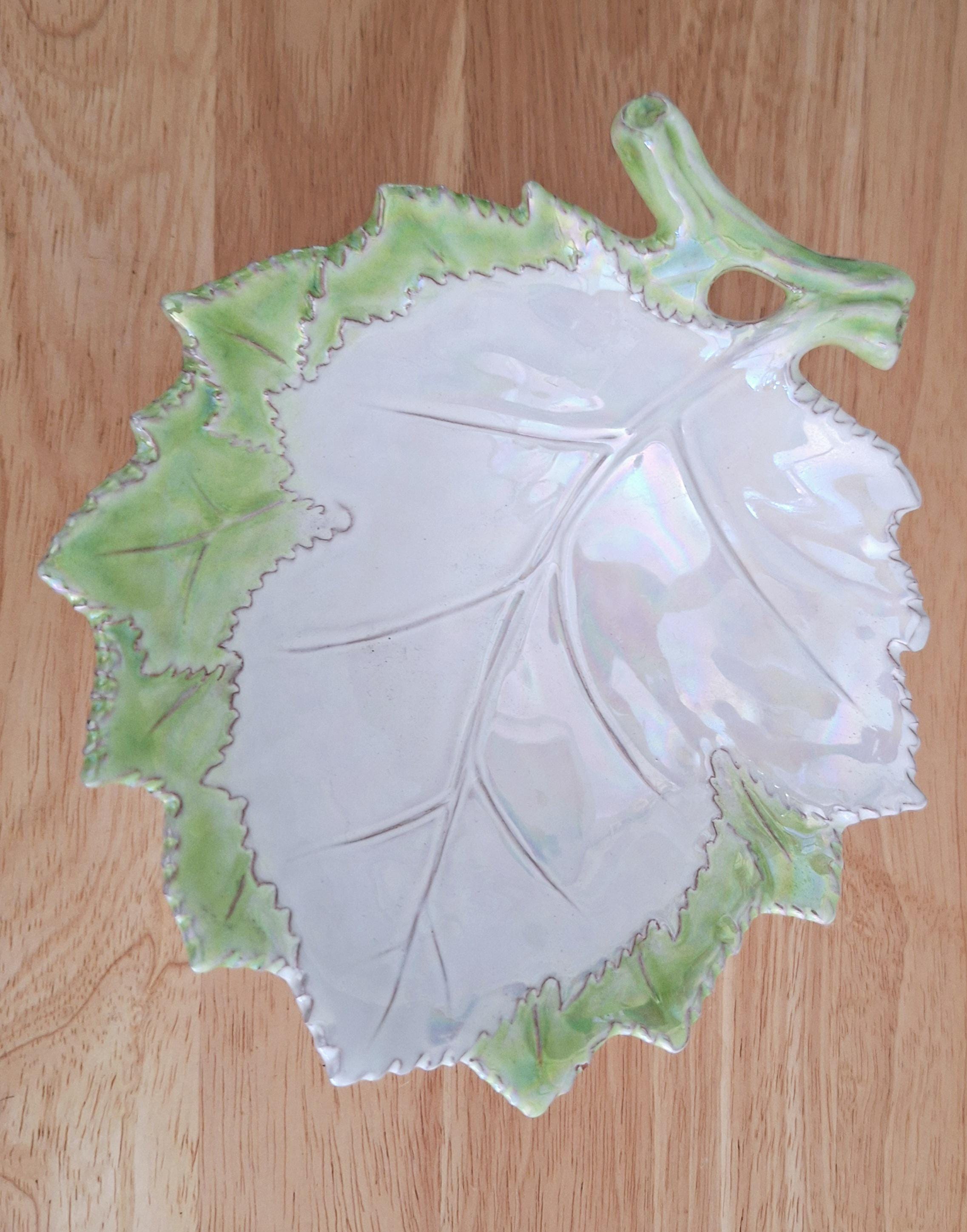 Vintage Iridescent Leaf-Shaped Ceramic Dish - Hand-Painted Decorative Plate - Nature-Inspired Home Decor