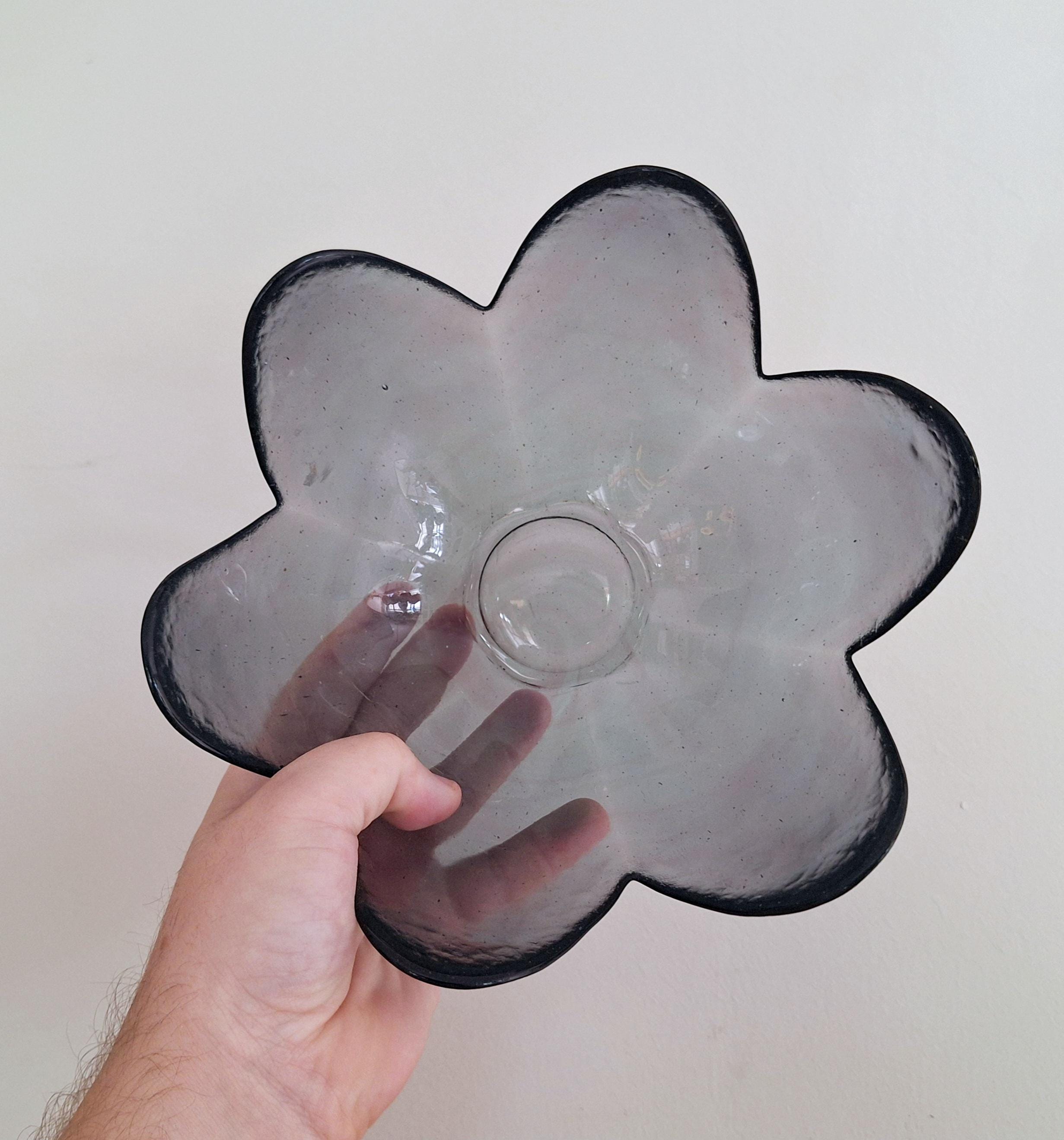 Vintage Hand-Blown Gray Flower-Shaped Glass Bowl | Textured Decorative Art Glass Bowl | Unique Vintage Flower Design