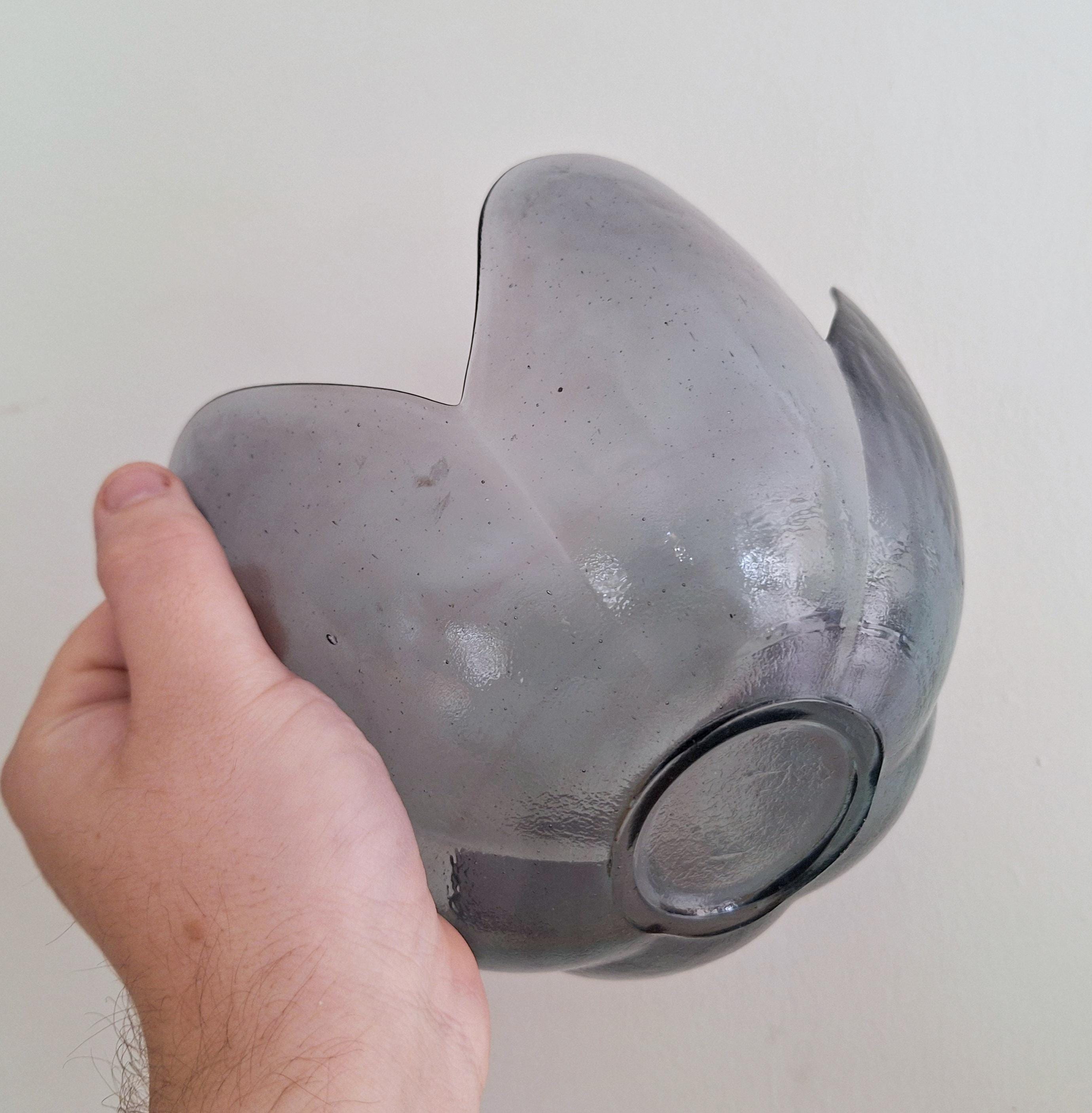 Vintage Hand-Blown Gray Flower-Shaped Glass Bowl | Textured Decorative Art Glass Bowl | Unique Vintage Flower Design