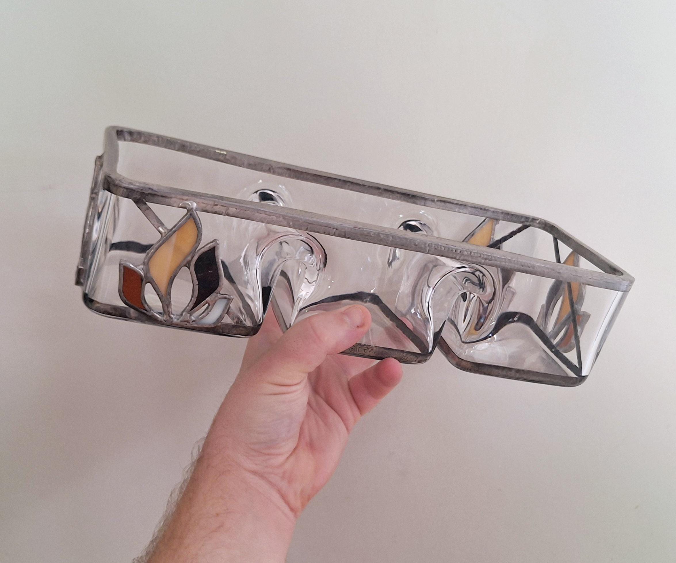 Vintage 3-Compartment Stained Glass Serving Dish | Decorative Glass Tray for Appetizers, Snacks, or Condiments