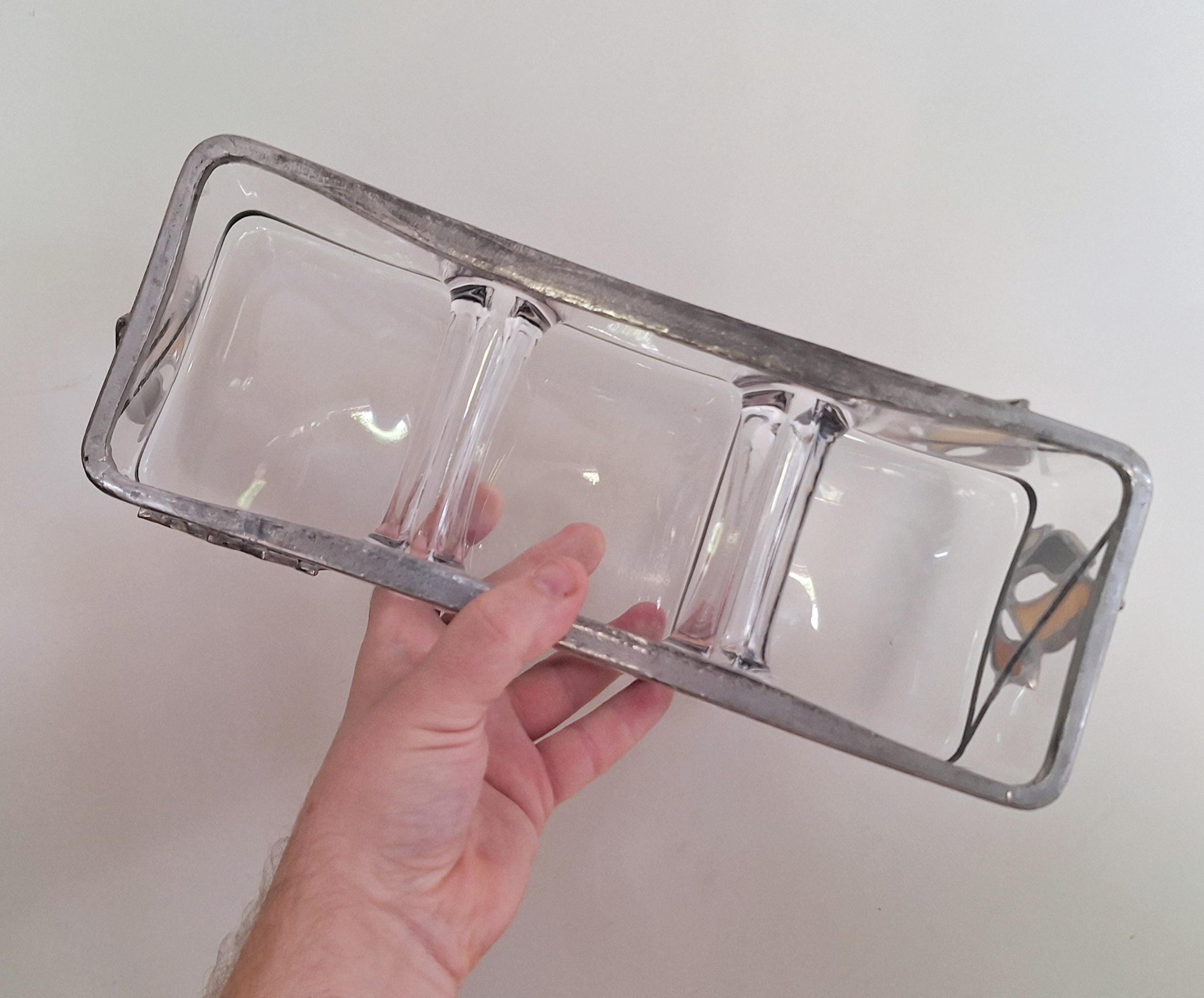 Vintage 3-Compartment Stained Glass Serving Dish | Decorative Glass Tray for Appetizers, Snacks, or Condiments
