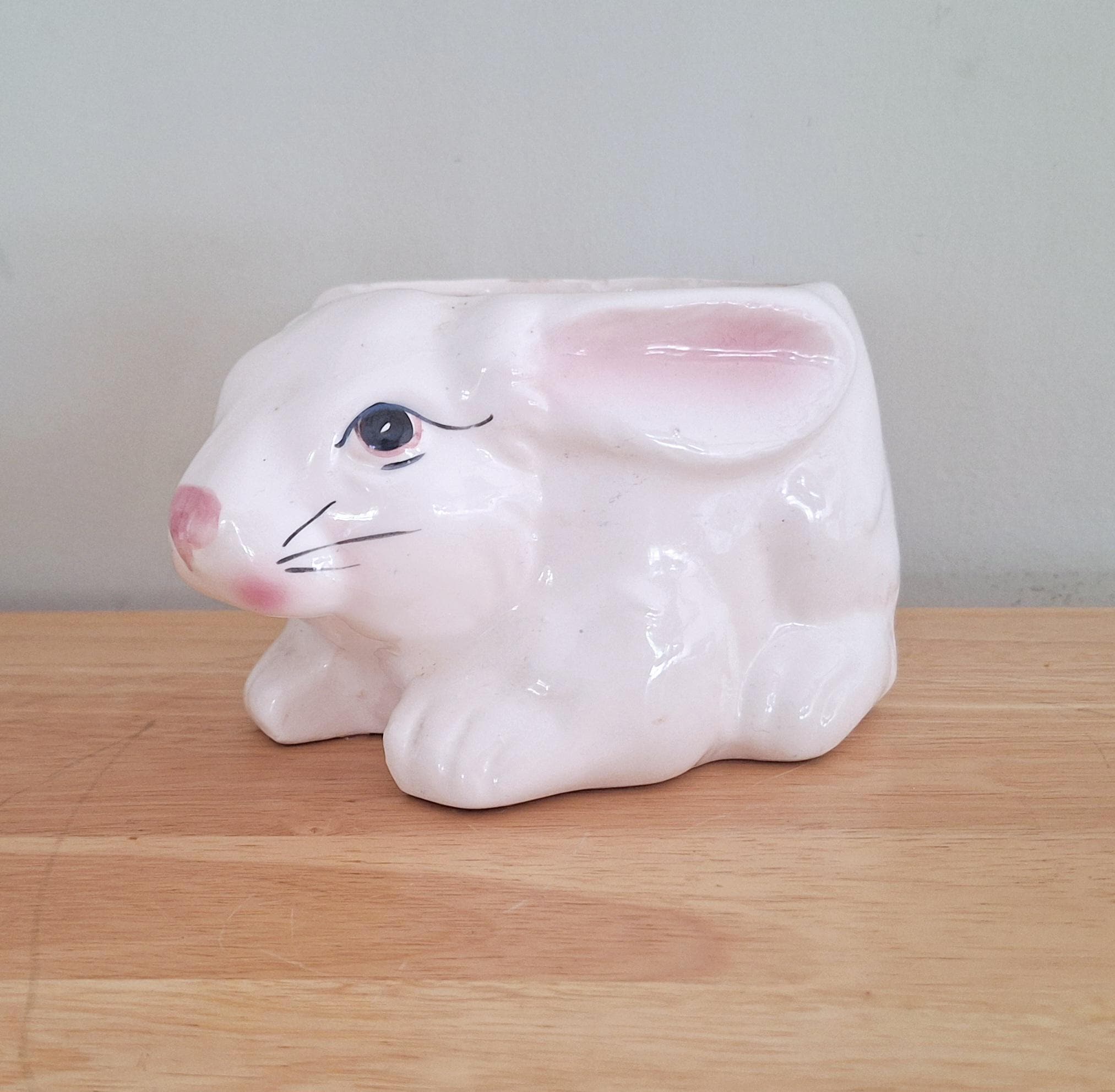 Vintage Ceramic Bunny Planter | Hand-Painted Rabbit Pot | Easter Decor | Cute Animal Figurine | Pastel Home Accent