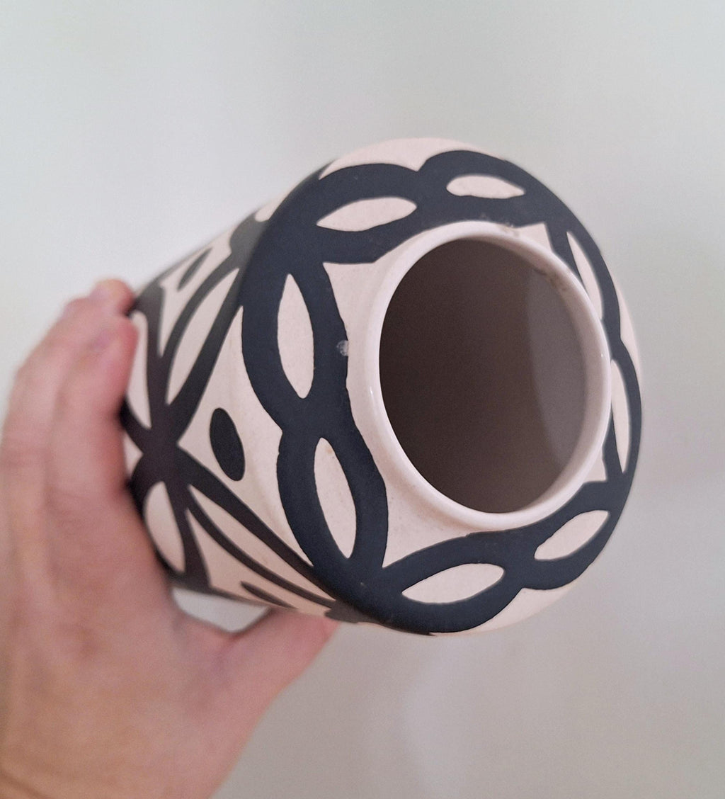 Handcrafted Vase by Christiane Lemieux | Tall Modern Black & White Floral Decor | Living Collection | Geometric Design | Elegant Gift Idea
