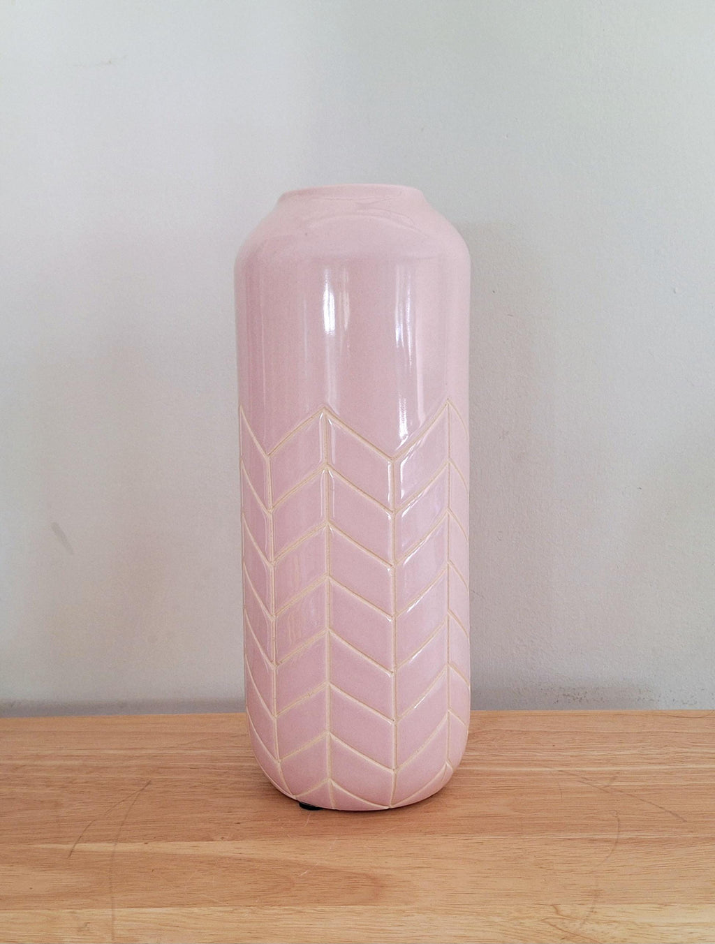 Pastel Pink Ceramic Tall Vase with Chevron Pattern  Modern Geometric Home Décor, Elegant Flower Vase, Next Home Accessories