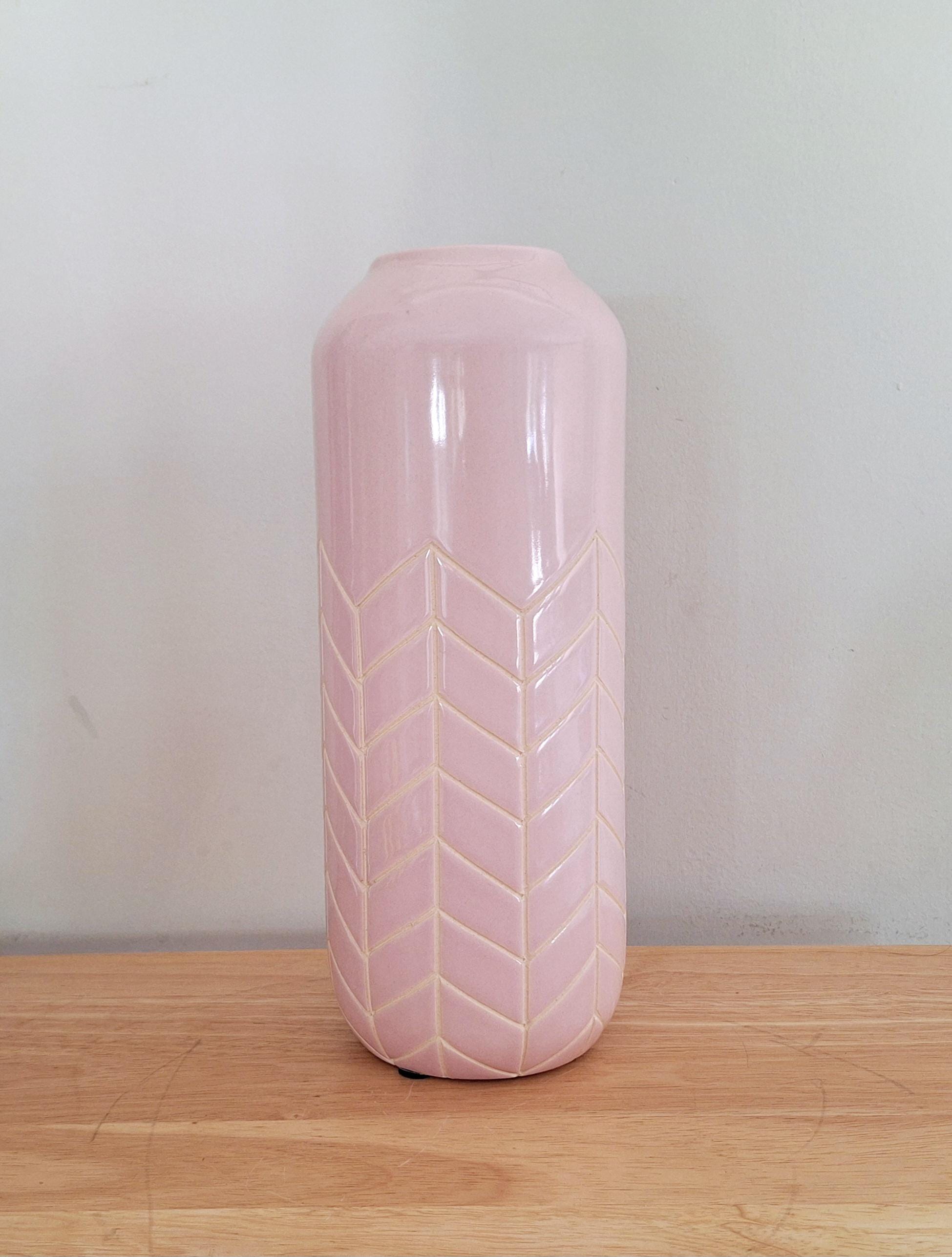 Pastel Pink Ceramic Tall Vase with Chevron Pattern  Modern Geometric Home Décor, Elegant Flower Vase, Next Home Accessories