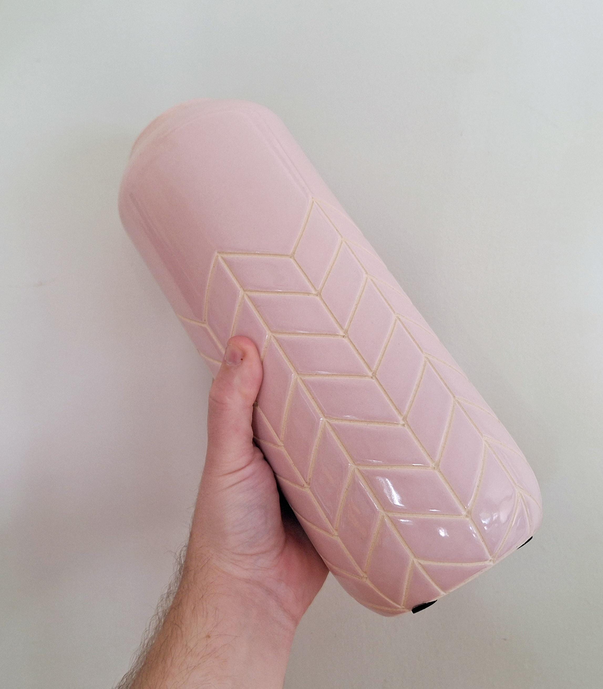 Pastel Pink Ceramic Tall Vase with Chevron Pattern  Modern Geometric Home Décor, Elegant Flower Vase, Next Home Accessories