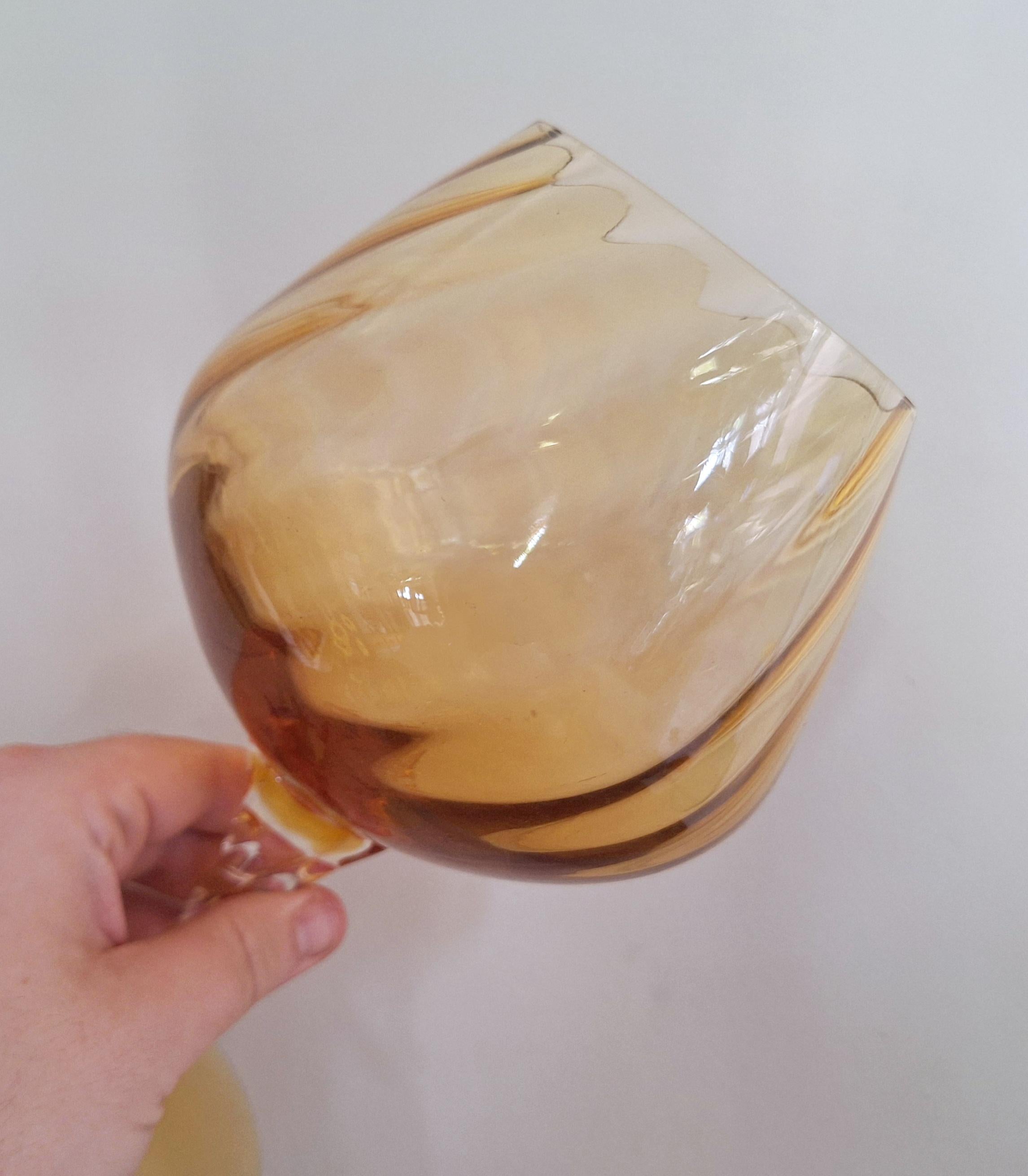Vintage Amber Glass Goblet - Swirled Design with Twisted Stem, Decorative Art Glass for Home Décor and Collectors