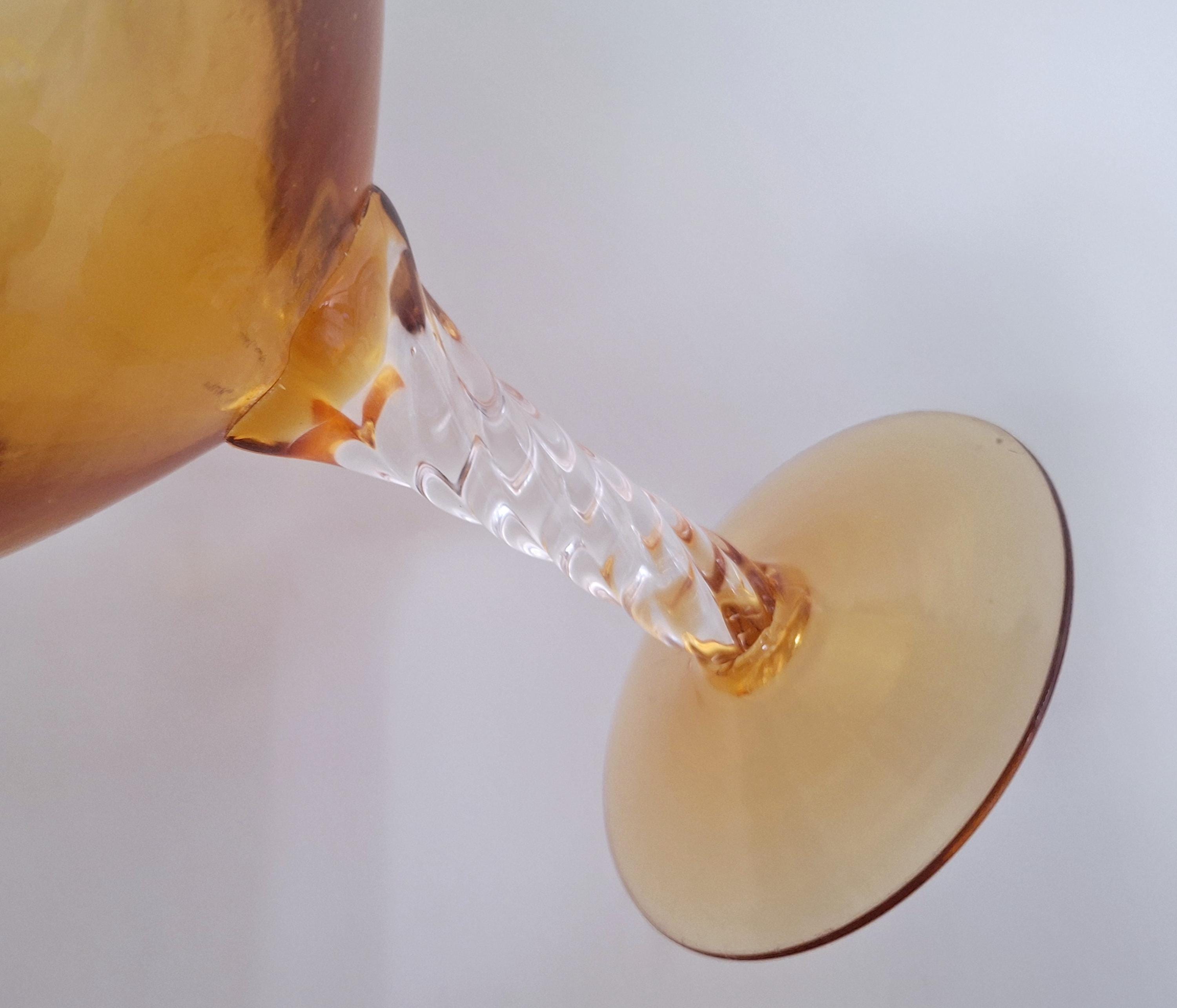 Vintage Amber Glass Goblet - Swirled Design with Twisted Stem, Decorative Art Glass for Home Décor and Collectors