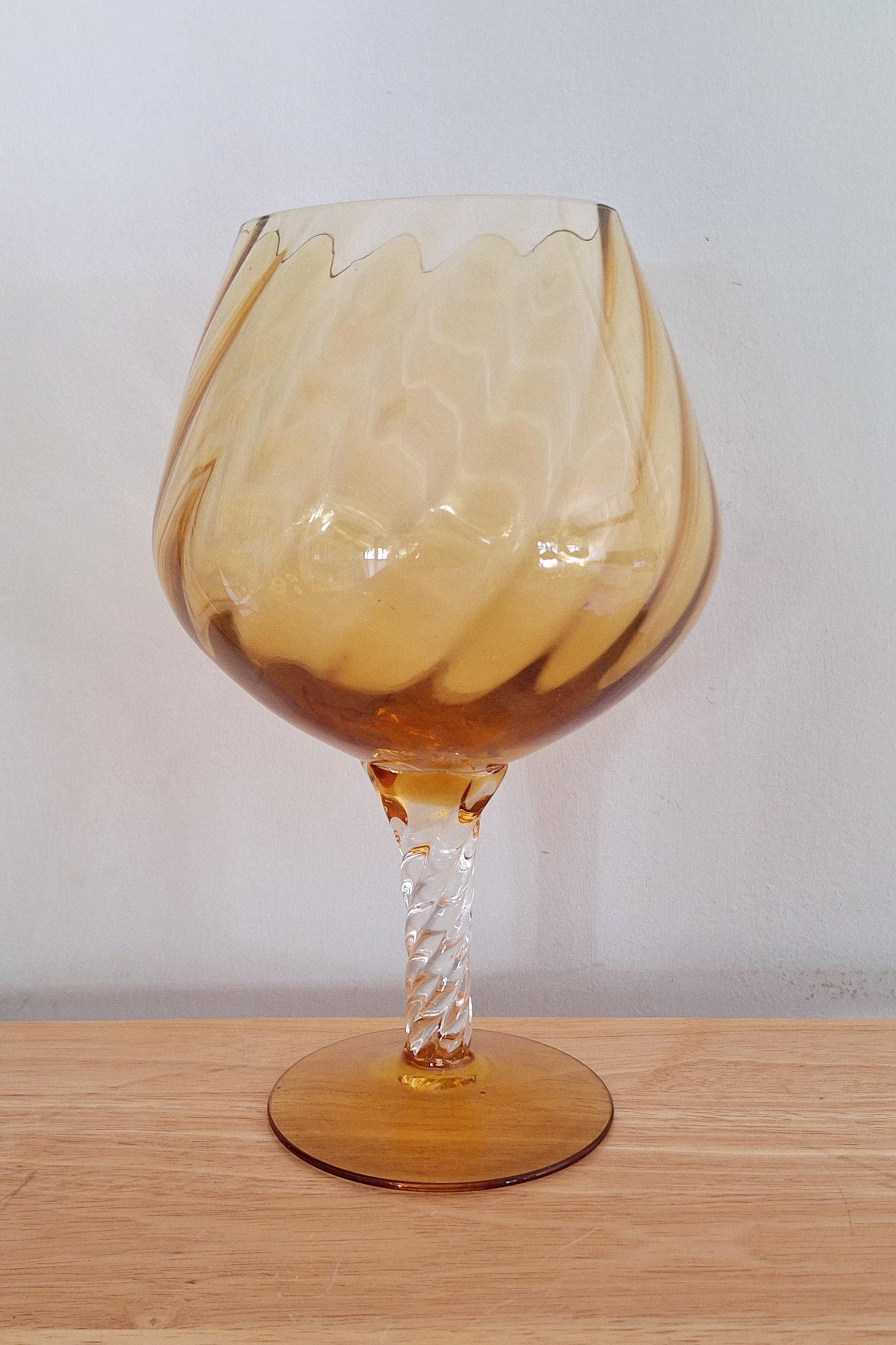 Vintage Amber Glass Goblet - Swirled Design with Twisted Stem, Decorative Art Glass for Home Décor and Collectors